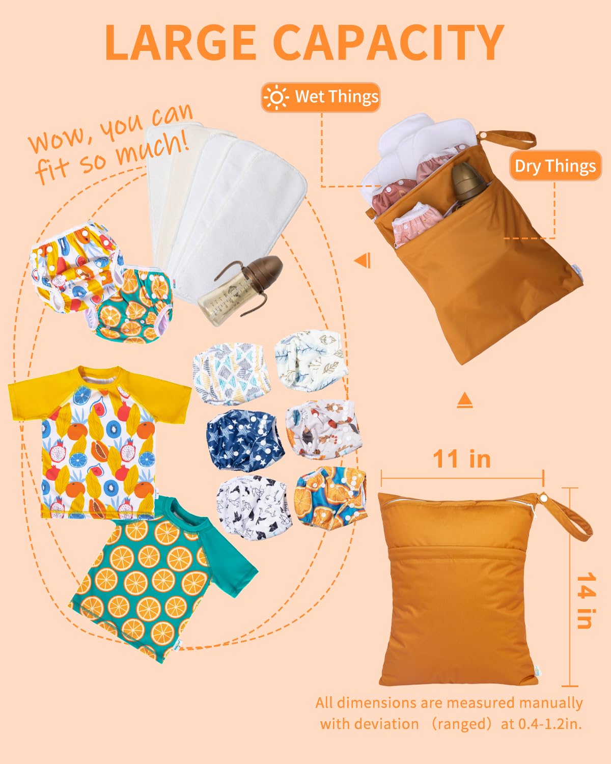 babygoal Wet Dry Bags 3 Pack, Waterproof Reusable Travel Bags for Swimsuits, Baby Cloth Diapers, Beach, Pool, Gym Bag & Wet Clothes with 2 Pockets L-BWG