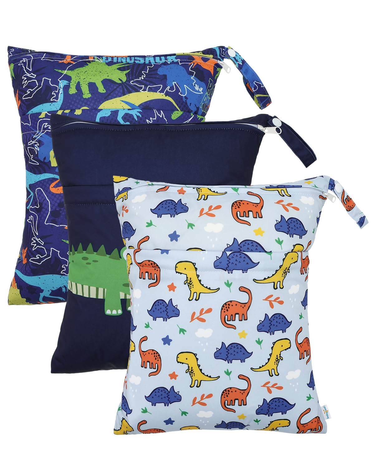 babygoal Wet Dry Bags 3 Pack, Waterproof Reusable Travel Bags for Swimsuits, Baby Cloth Diapers, Beach, Pool, Gym Bag & Wet Clothes with 2 Pockets L-BWG