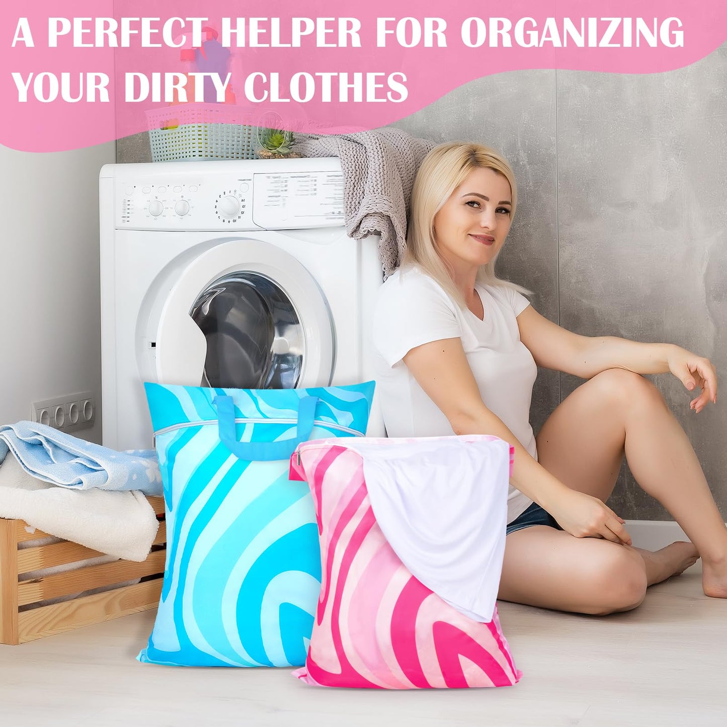 2 Pcs Large Travel Laundry Bag Waterproof with handle Washable Dirty Clothes Bag for Traveling Wet Dry Bag Bathing Suit Workout Bag for Gym Clothes Laundry Wet Clothes Swimming Pool College Dorm