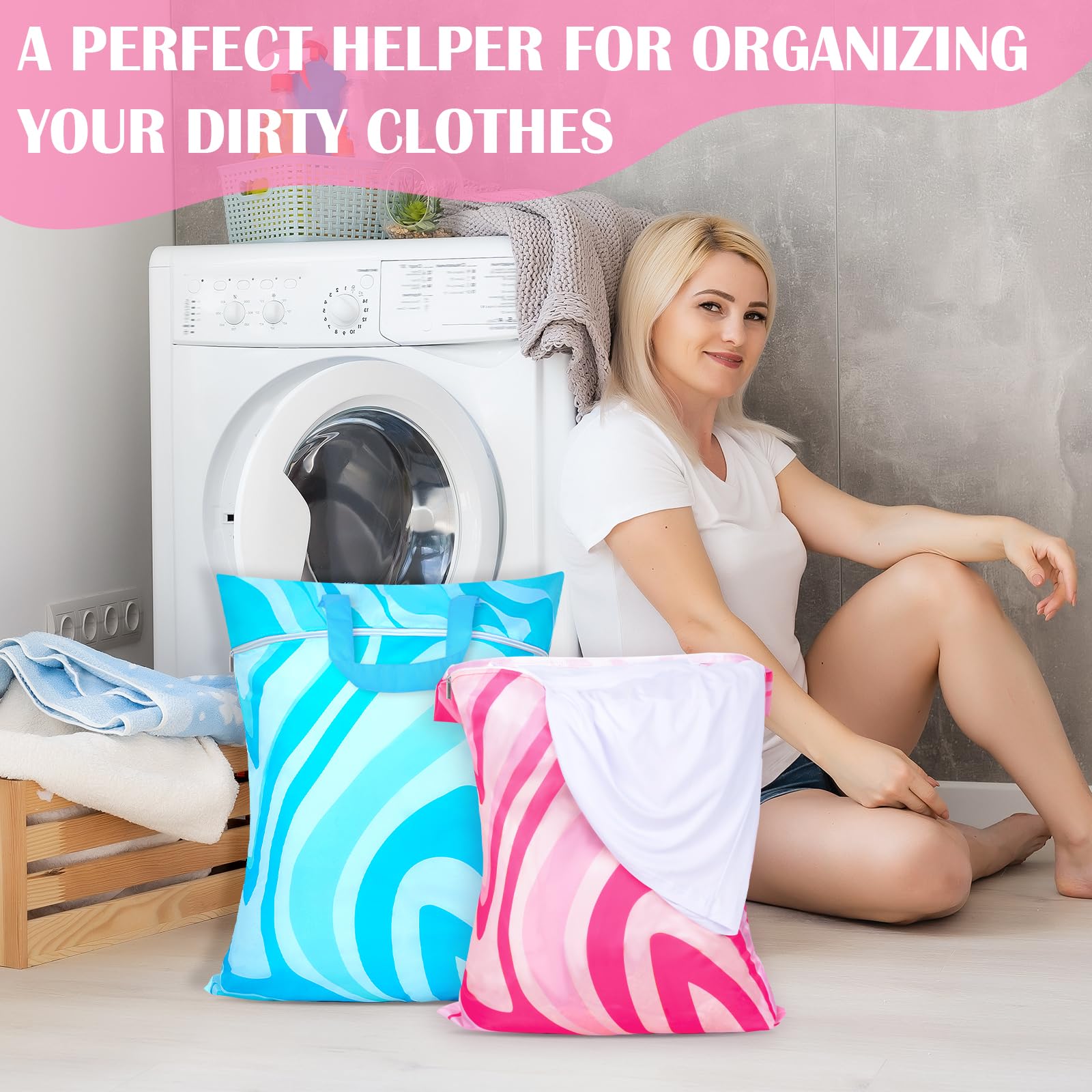 2 Pcs Large Travel Laundry Bag Waterproof with handle Washable Dirty Clothes Bag for Traveling Wet Dry Bag Bathing Suit Workout Bag for Gym Clothes Laundry Wet Clothes Swimming Pool College Dorm