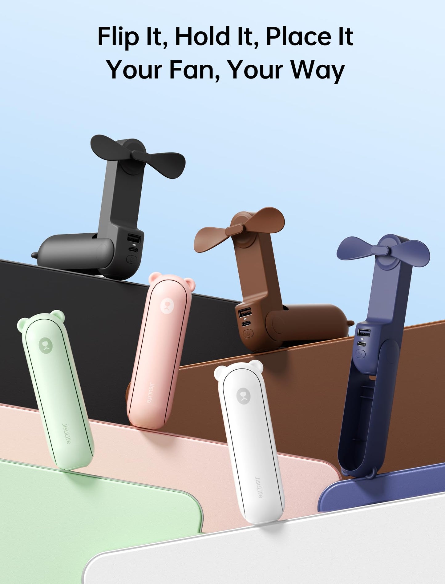 JISULIFE Handheld Mini Fan, 3 IN 1 USB Rechargeable Portable Fan [12-19 Working Hours] with Power Bank, Flashlight, Pocket Design for Travel/Summer/Concerts/Lash, Gifts for Women(Green)