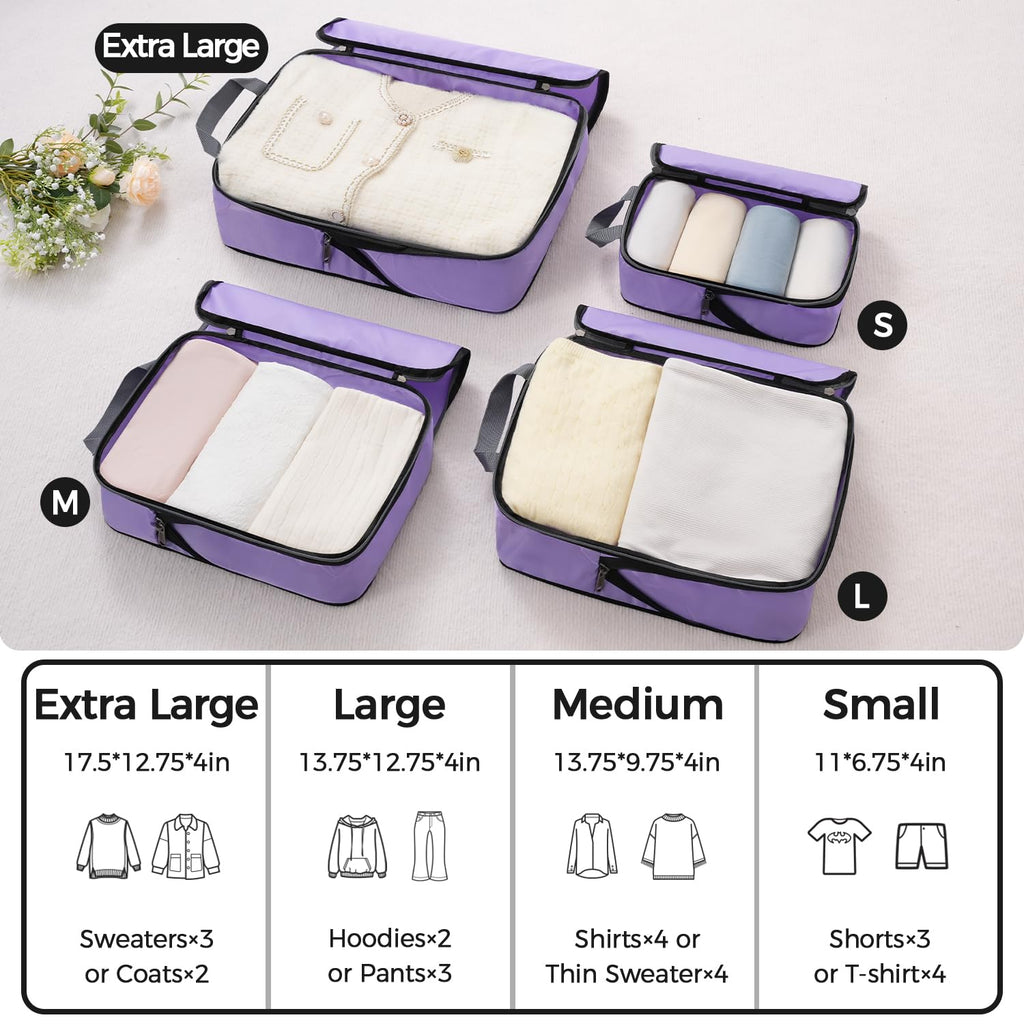BAGAIL 4 Set/6 Set/8 Set Compression Packing Cubes Travel Accessories Expandable Packing Organizers (Half Mesh, 6-Black)
