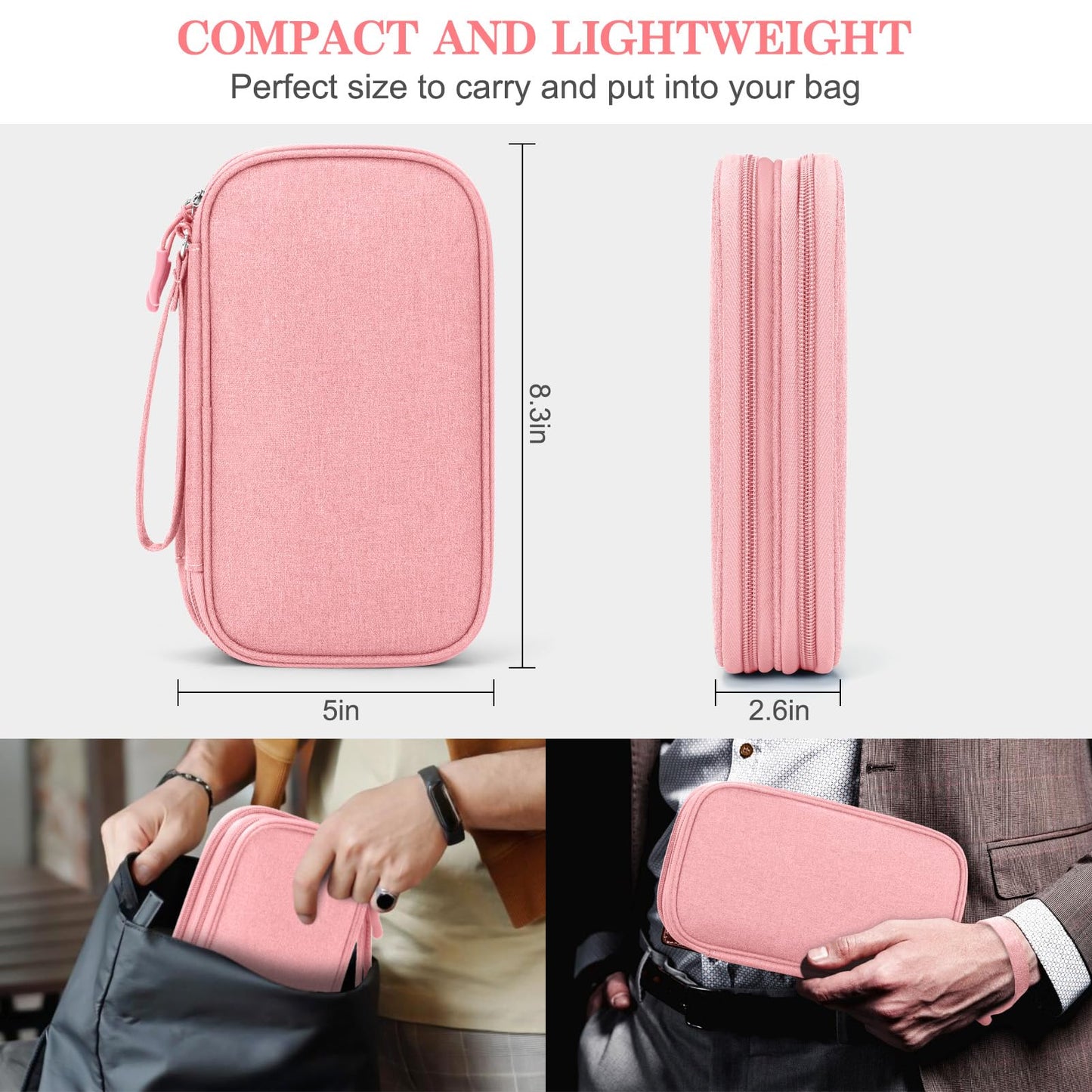 FYY Travel Cable Organizer Pouch Electronic Accessories Carry Case Portable Waterproof Double Layers All-in-One Storage Bag for Cord, Charger, Phone, Earphone Black