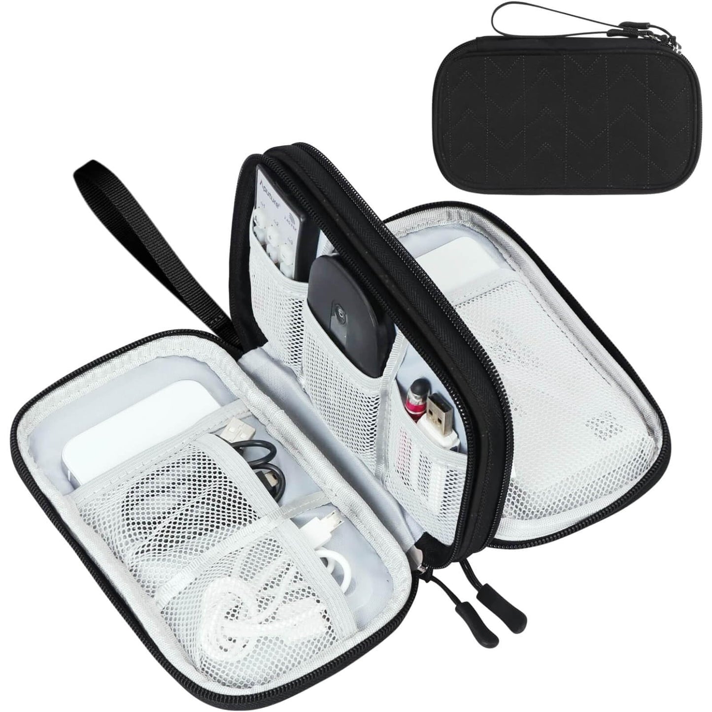 FYY Travel Cable Organizer Pouch Electronic Accessories Carry Case Portable Waterproof Double Layers All-in-One Storage Bag for Cord, Charger, Phone, Earphone Black