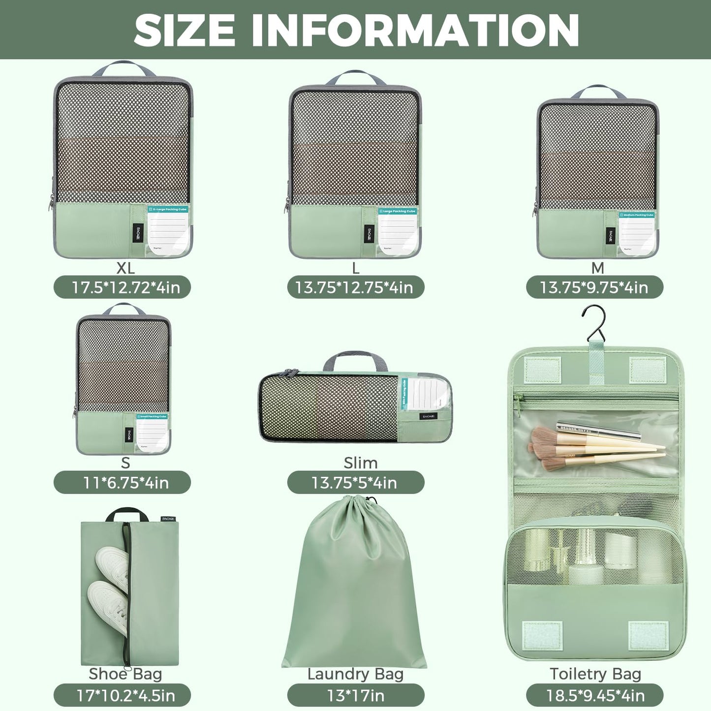 BAGAIL 4 Set/6 Set/8 Set Compression Packing Cubes Travel Accessories Expandable Packing Organizers (Half Mesh, 6-Black)