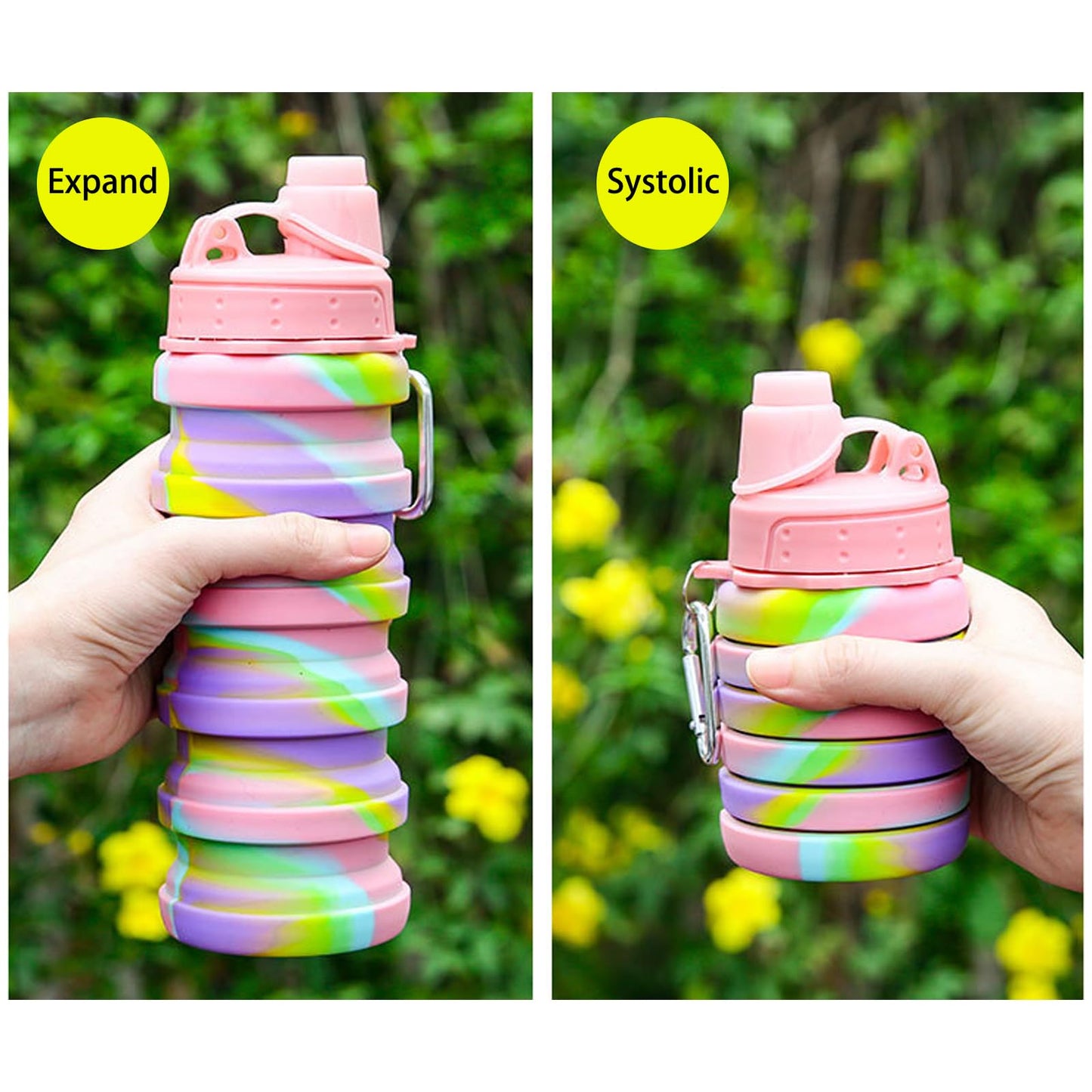 Collapsible Water Bottles Travel water bottle Sports Portable Sport Water Bottle Reusable Water Bottles comes with mountaineering Buckle 500ml silicone Water-proof camping water bottle
