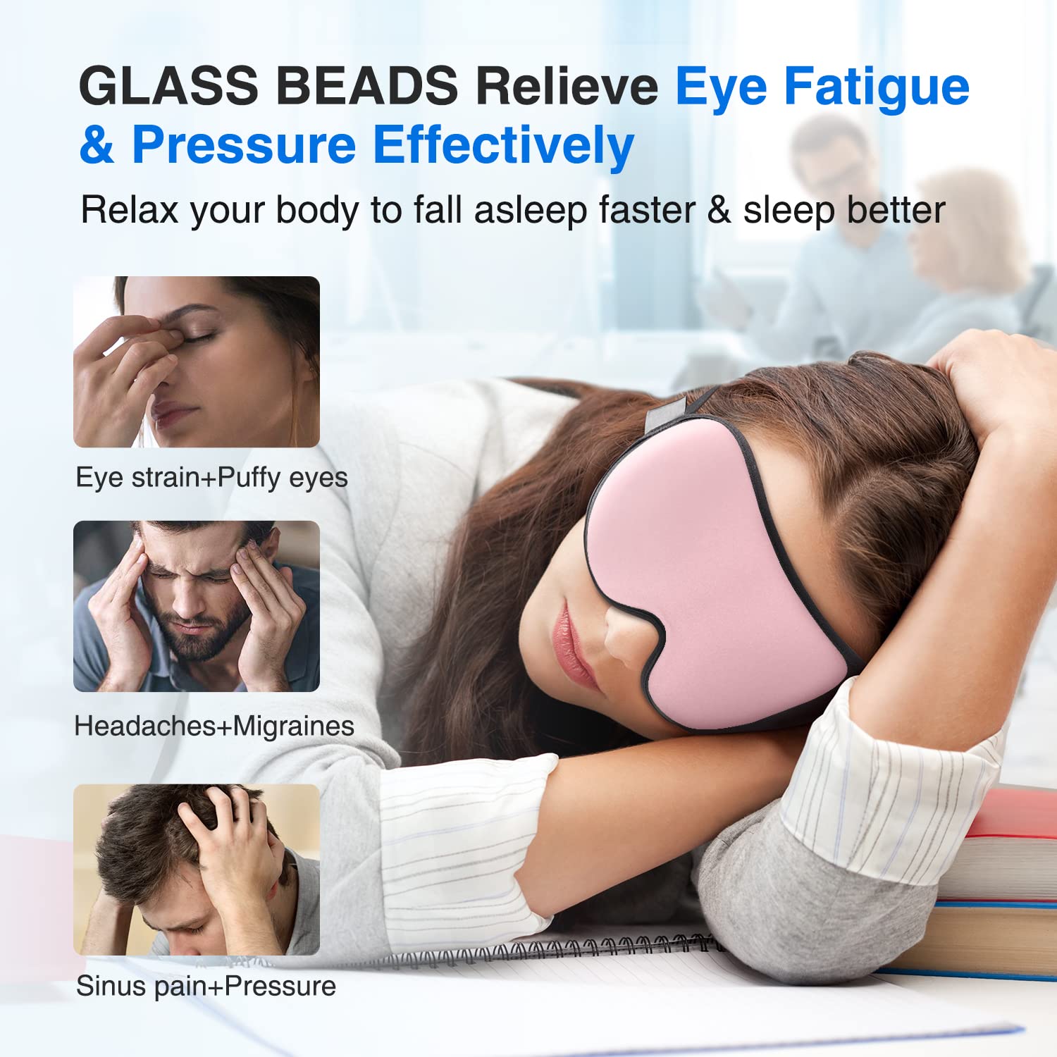 YFONG Weighted Sleep Mask, Women Men 3D Blocking Lights Sleeping Mask (4.2oz/120g), Pressure Relief Night Sleep Eye Mask with Adjustable Strap, Eye Cover Blindfold for Travel Nap Yoga, Black