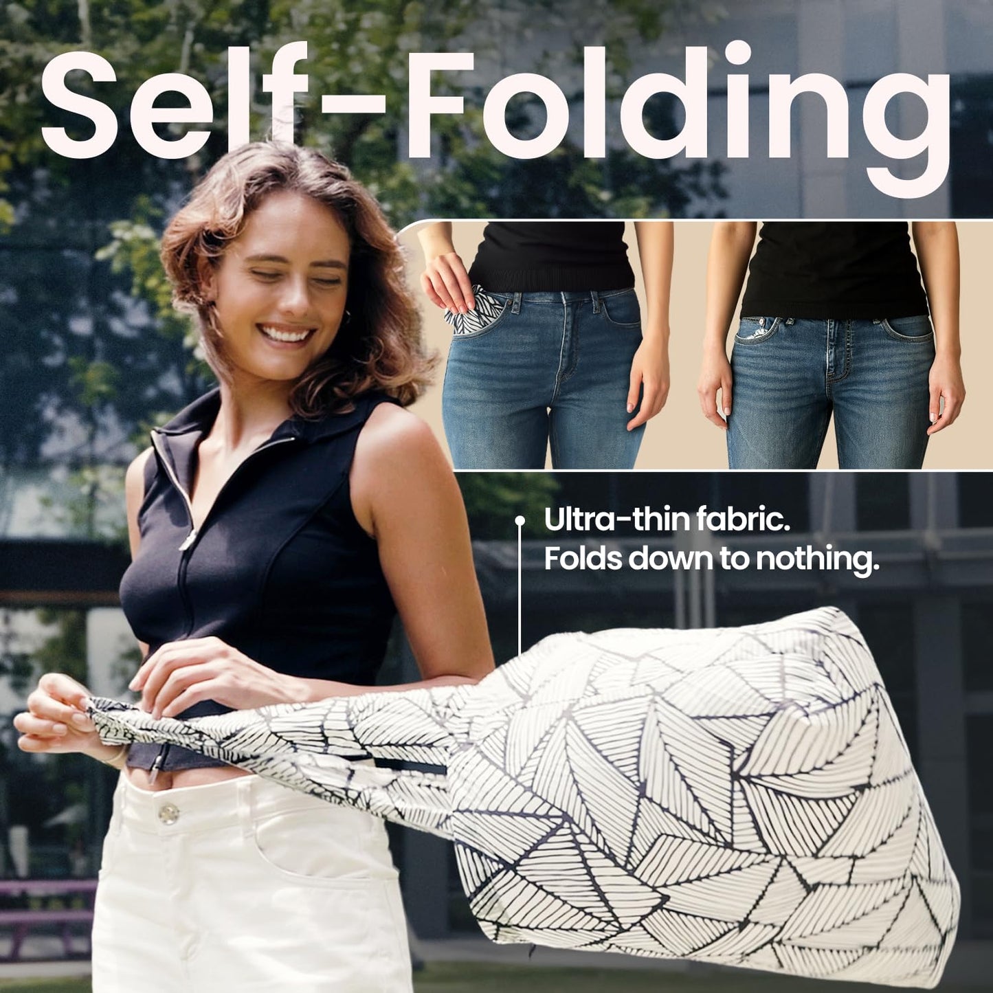 Nanobag Ultra-Lightweight Foldable Tote for Women & Men, Reusable Grocery & Travel Bag, Packable Collapsible Compact Market Essential (Standard Black)