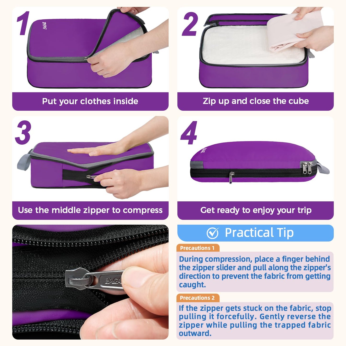 BAGAIL 4 Set/6 Set/8 Set Compression Packing Cubes Travel Accessories Expandable Packing Organizers (Half Mesh, 6-Black)