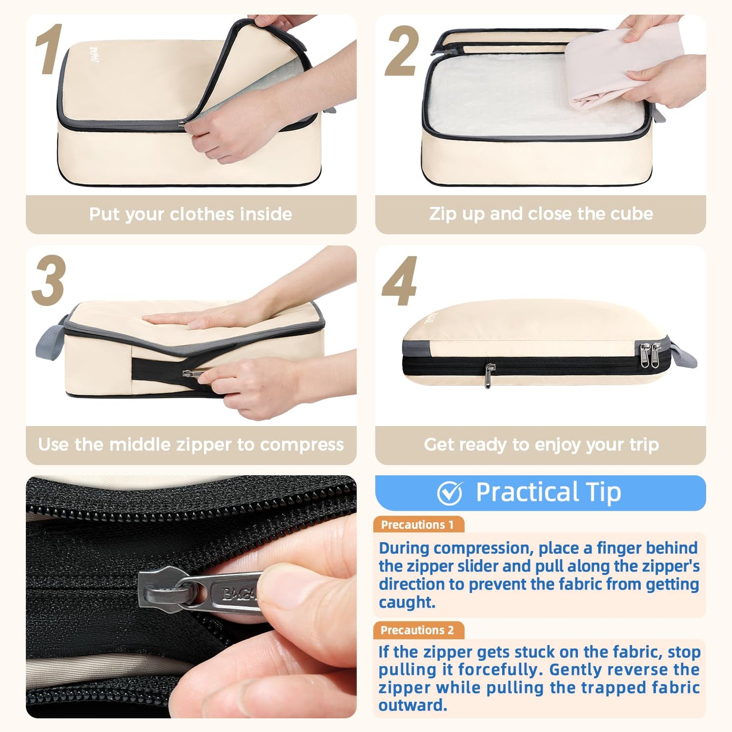 BAGAIL 4 Set/6 Set/8 Set Compression Packing Cubes Travel Accessories Expandable Packing Organizers (Half Mesh, 6-Black)