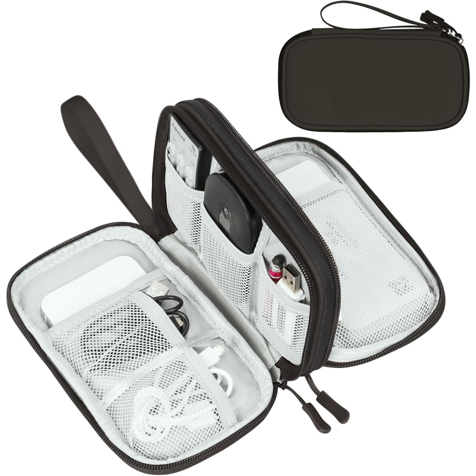 FYY Travel Cable Organizer Pouch Electronic Accessories Carry Case Portable Waterproof Double Layers All-in-One Storage Bag for Cord, Charger, Phone, Earphone Black
