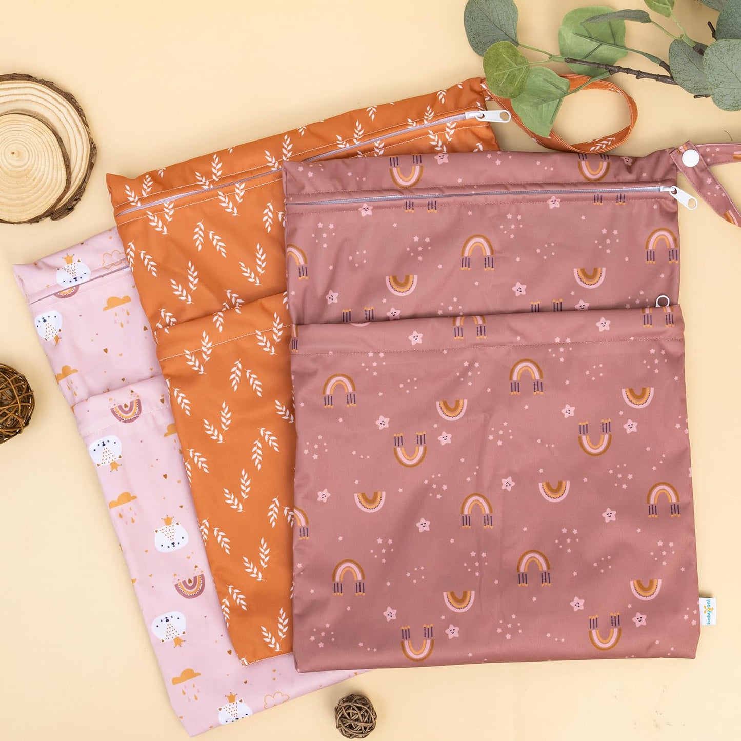 babygoal Wet Dry Bags 3 Pack, Waterproof Reusable Travel Bags for Swimsuits, Baby Cloth Diapers, Beach, Pool, Gym Bag & Wet Clothes with 2 Pockets L-BWG