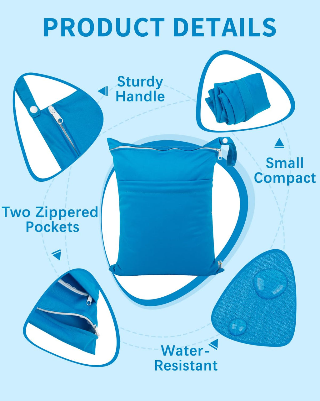 babygoal Wet Dry Bags 3 Pack, Waterproof Reusable Travel Bags for Swimsuits, Baby Cloth Diapers, Beach, Pool, Gym Bag & Wet Clothes with 2 Pockets L-BWG