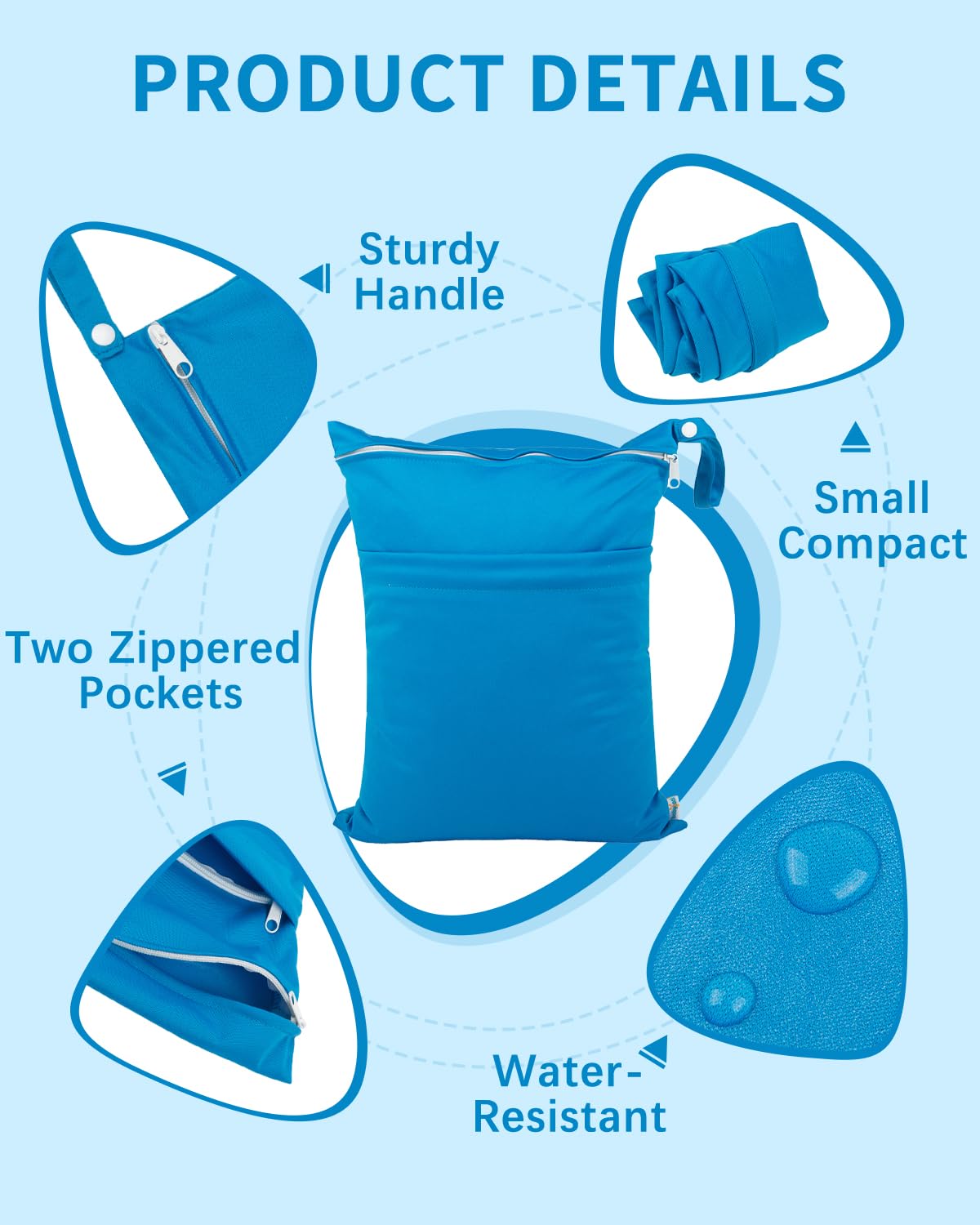 babygoal Wet Dry Bags 3 Pack, Waterproof Reusable Travel Bags for Swimsuits, Baby Cloth Diapers, Beach, Pool, Gym Bag & Wet Clothes with 2 Pockets L-BWG