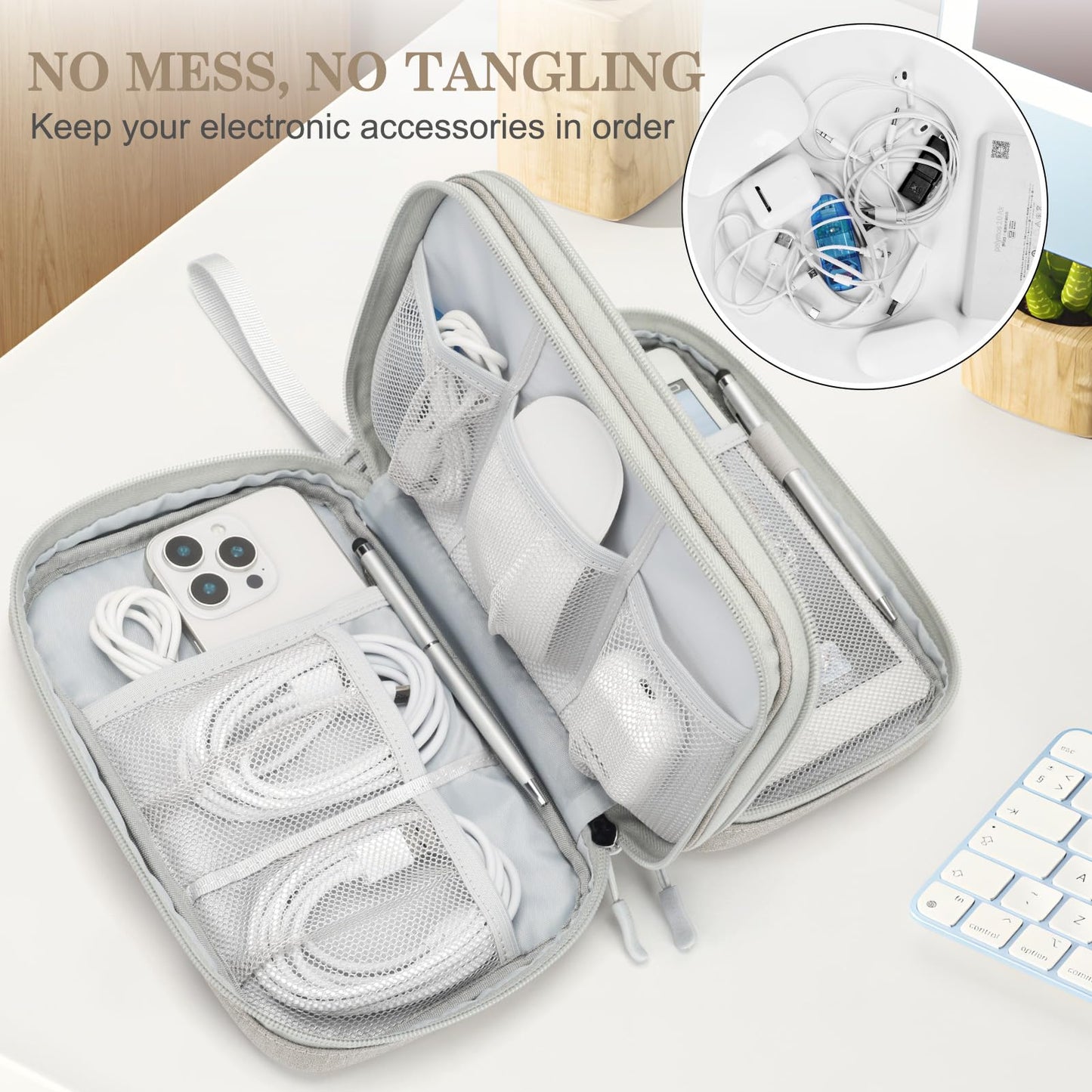 FYY Travel Cable Organizer Pouch Electronic Accessories Carry Case Portable Waterproof Double Layers All-in-One Storage Bag for Cord, Charger, Phone, Earphone Black