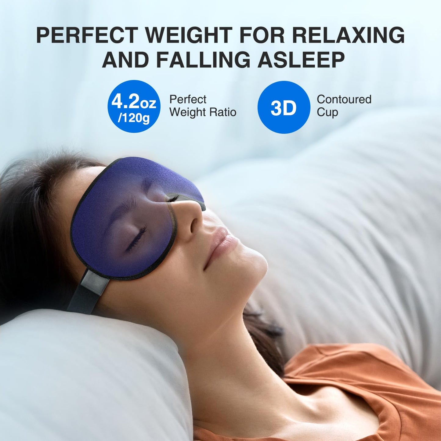 YFONG Weighted Sleep Mask, Women Men 3D Blocking Lights Sleeping Mask (4.2oz/120g), Pressure Relief Night Sleep Eye Mask with Adjustable Strap, Eye Cover Blindfold for Travel Nap Yoga, Black