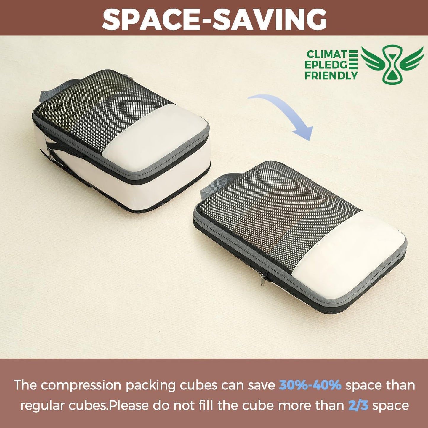 BAGAIL 4 Set/6 Set/8 Set Compression Packing Cubes Travel Accessories Expandable Packing Organizers (Half Mesh, 6-Black)