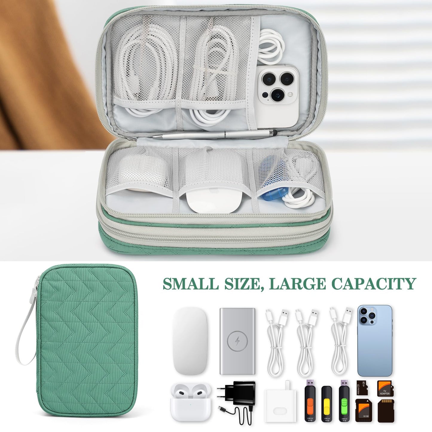 FYY Travel Cable Organizer Pouch Electronic Accessories Carry Case Portable Waterproof Double Layers All-in-One Storage Bag for Cord, Charger, Phone, Earphone Black