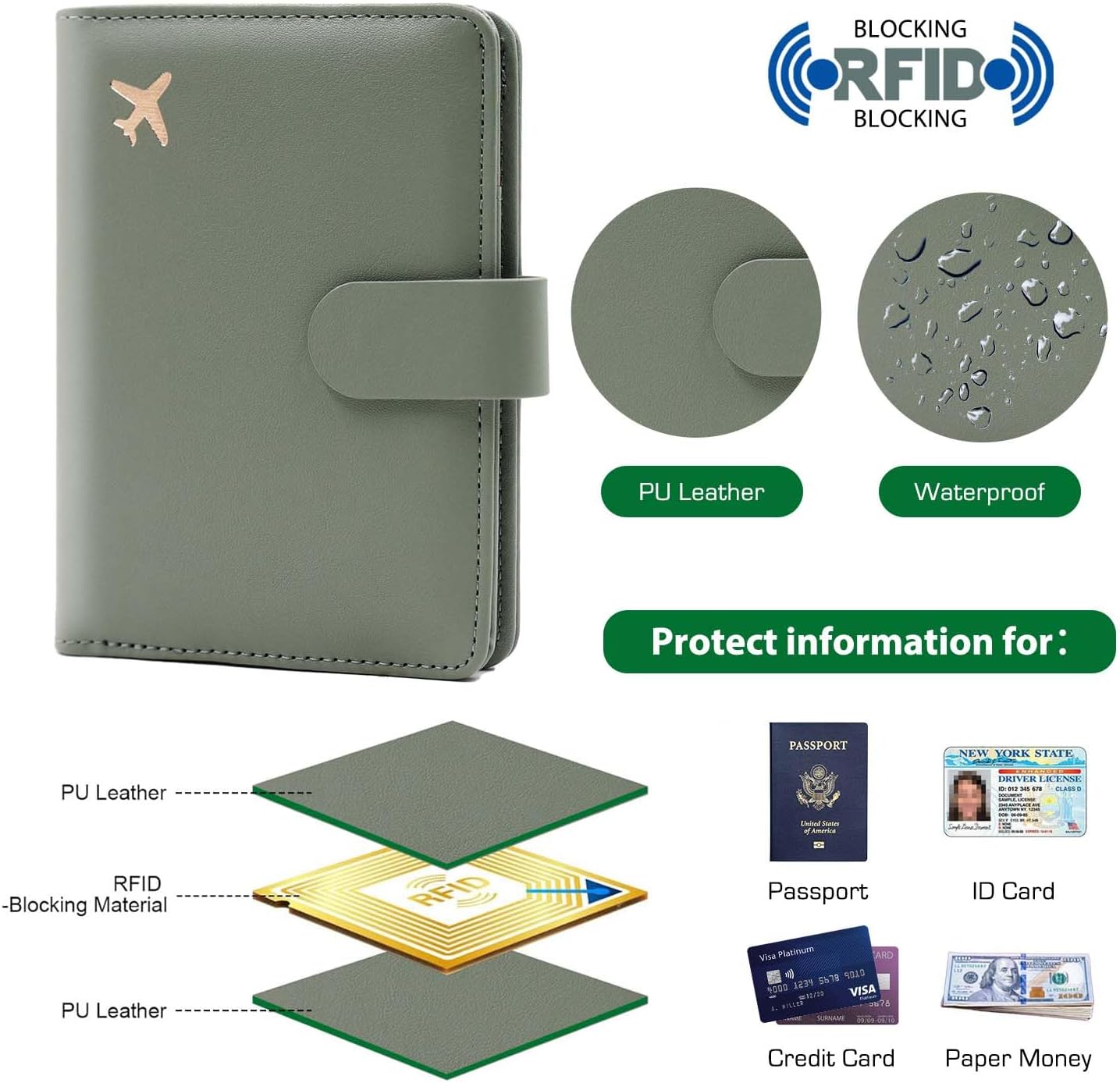 Melsbrinna Premium Leather Passport Holder Covers Case, Waterproof Rfid Blocking Travel Wallet Passport Holder with Pen Holder, Cute Passport Book for Women/Men