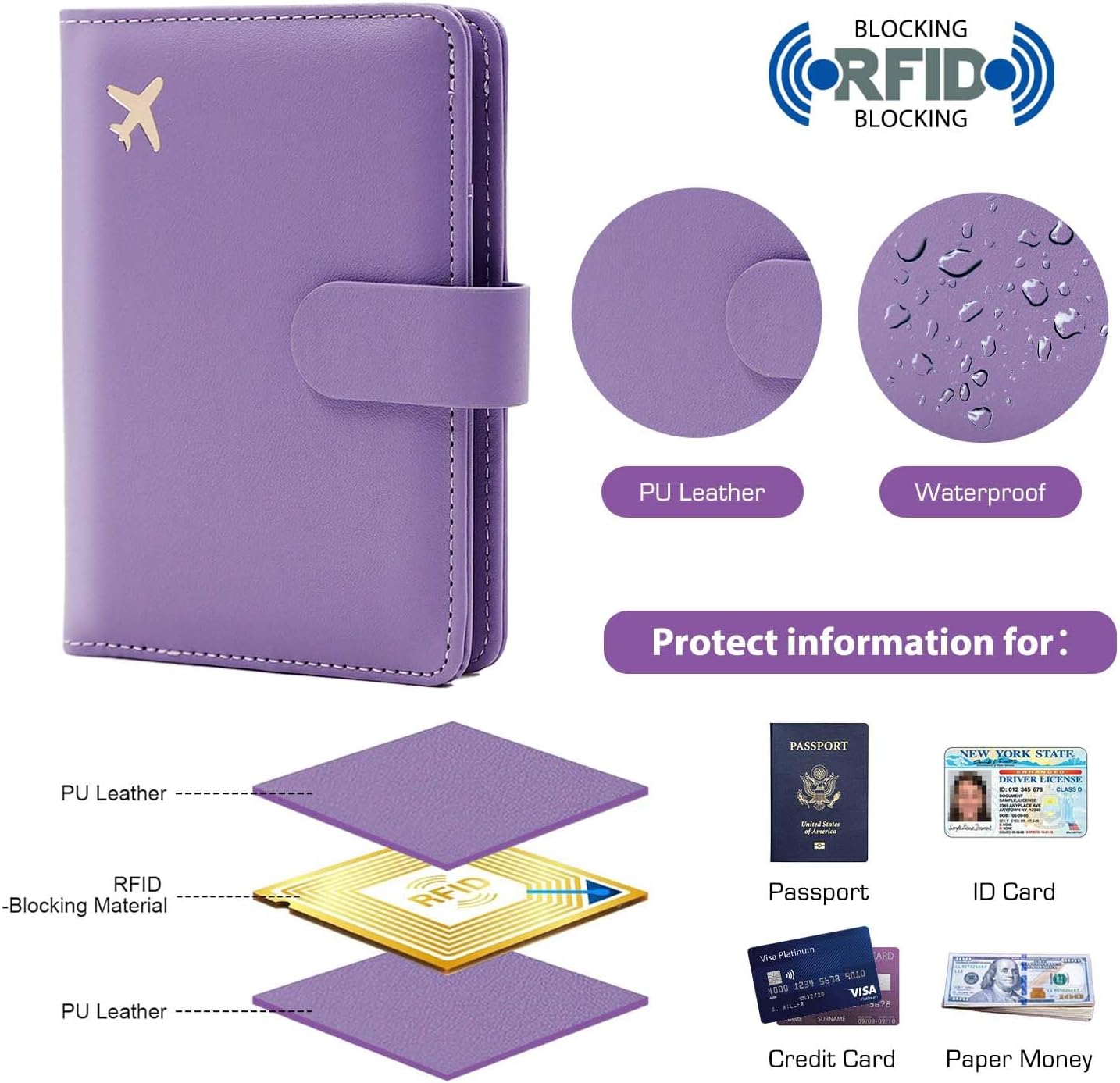 Melsbrinna Premium Leather Passport Holder Covers Case, Waterproof Rfid Blocking Travel Wallet Passport Holder with Pen Holder, Cute Passport Book for Women/Men