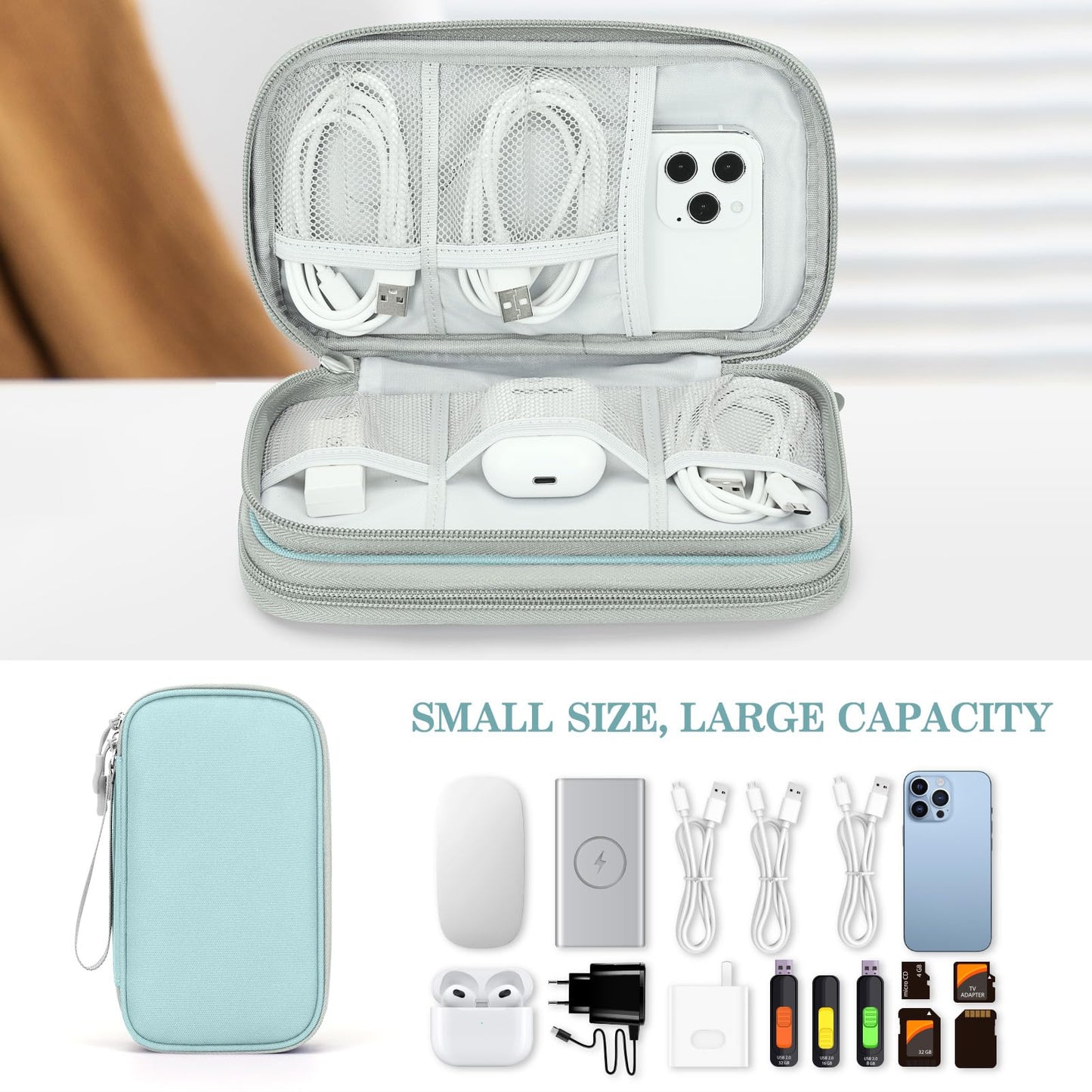 FYY Travel Cable Organizer Pouch Electronic Accessories Carry Case Portable Waterproof Double Layers All-in-One Storage Bag for Cord, Charger, Phone, Earphone Black