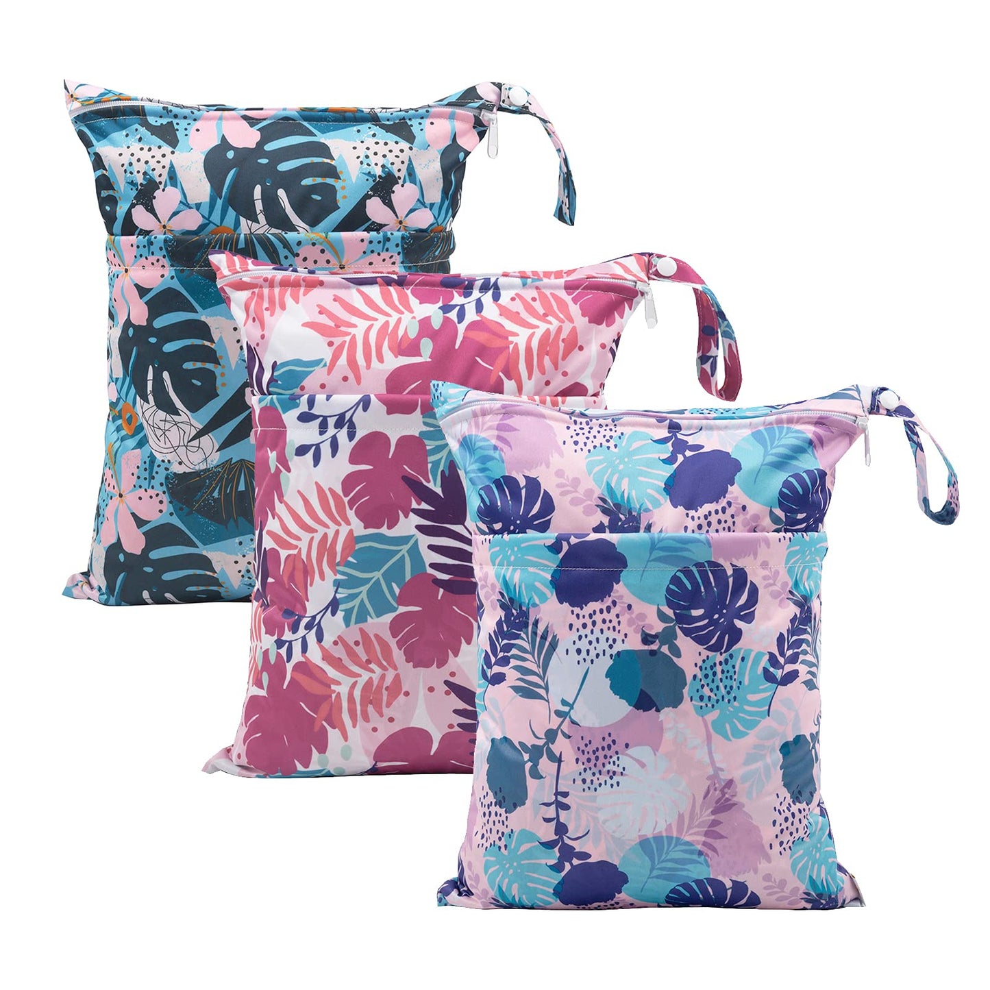 babygoal Wet Dry Bags 3 Pack, Waterproof Reusable Travel Bags for Swimsuits, Baby Cloth Diapers, Beach, Pool, Gym Bag & Wet Clothes with 2 Pockets L-BWG