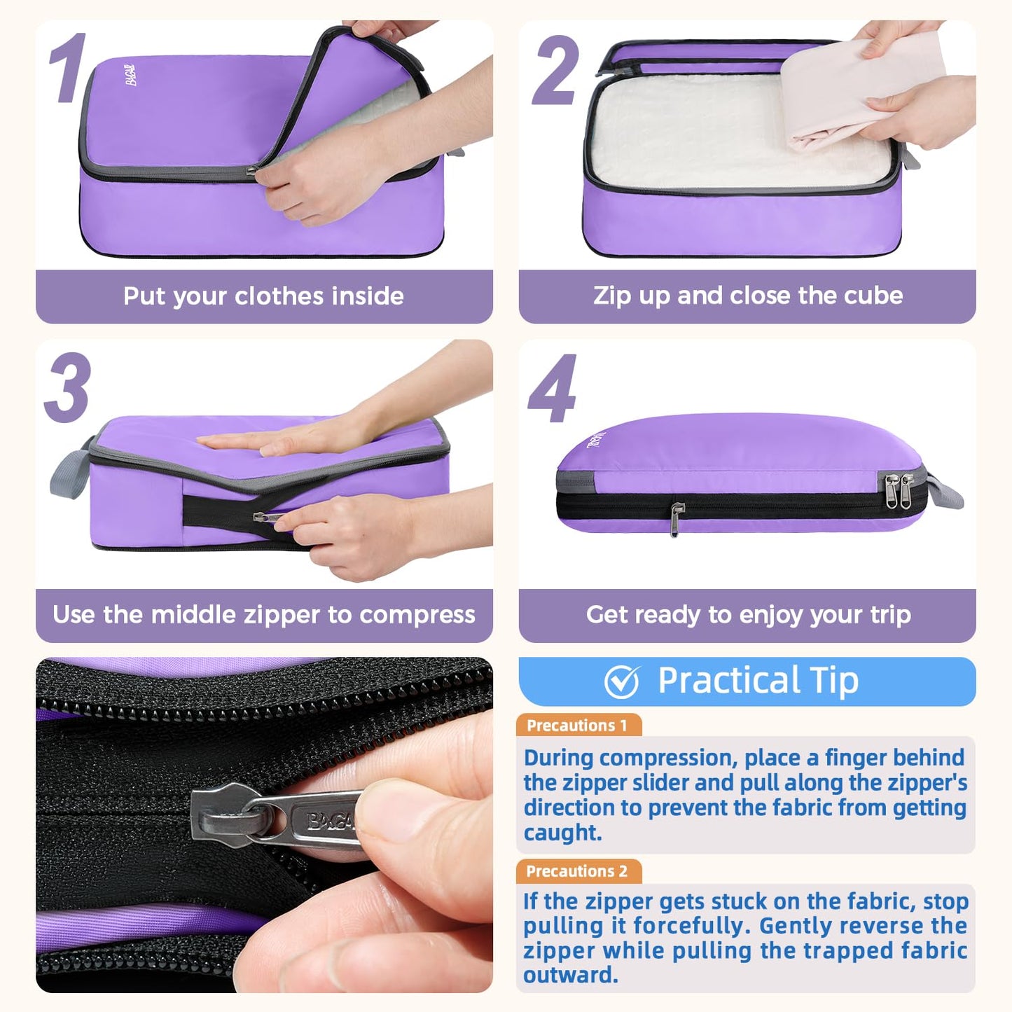 BAGAIL 4 Set/6 Set/8 Set Compression Packing Cubes Travel Accessories Expandable Packing Organizers (Half Mesh, 6-Black)