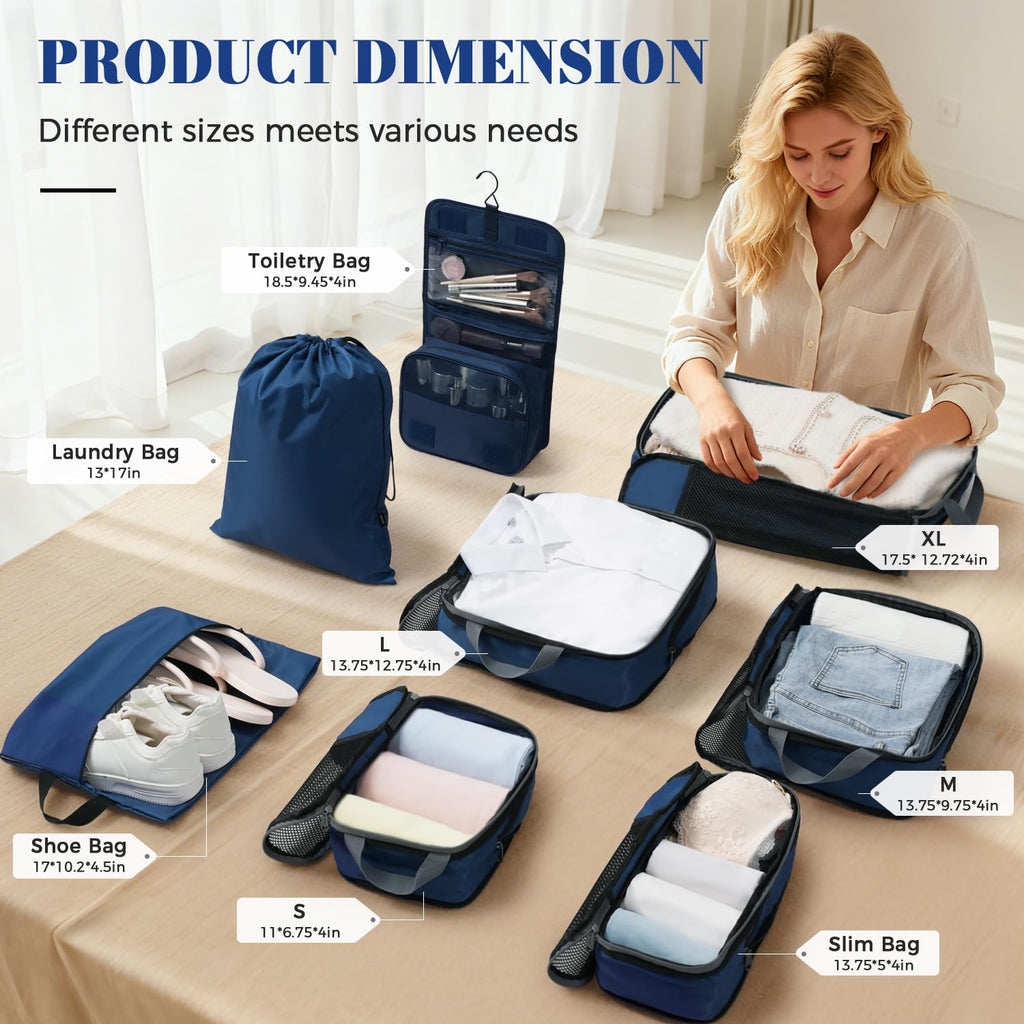 BAGAIL 4 Set/6 Set/8 Set Compression Packing Cubes Travel Accessories Expandable Packing Organizers (Half Mesh, 6-Black)