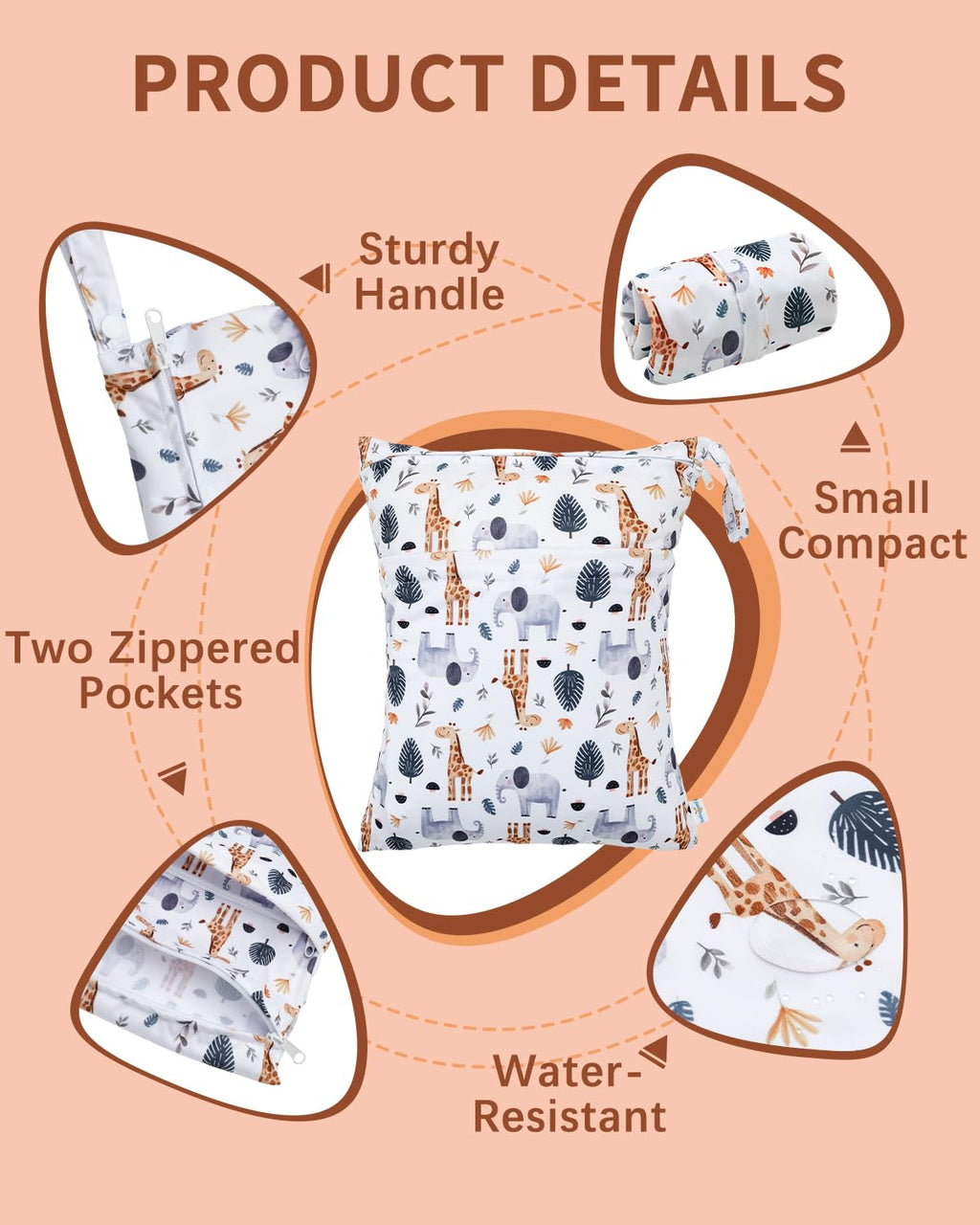 babygoal Wet Dry Bags 3 Pack, Waterproof Reusable Travel Bags for Swimsuits, Baby Cloth Diapers, Beach, Pool, Gym Bag & Wet Clothes with 2 Pockets L-BWG
