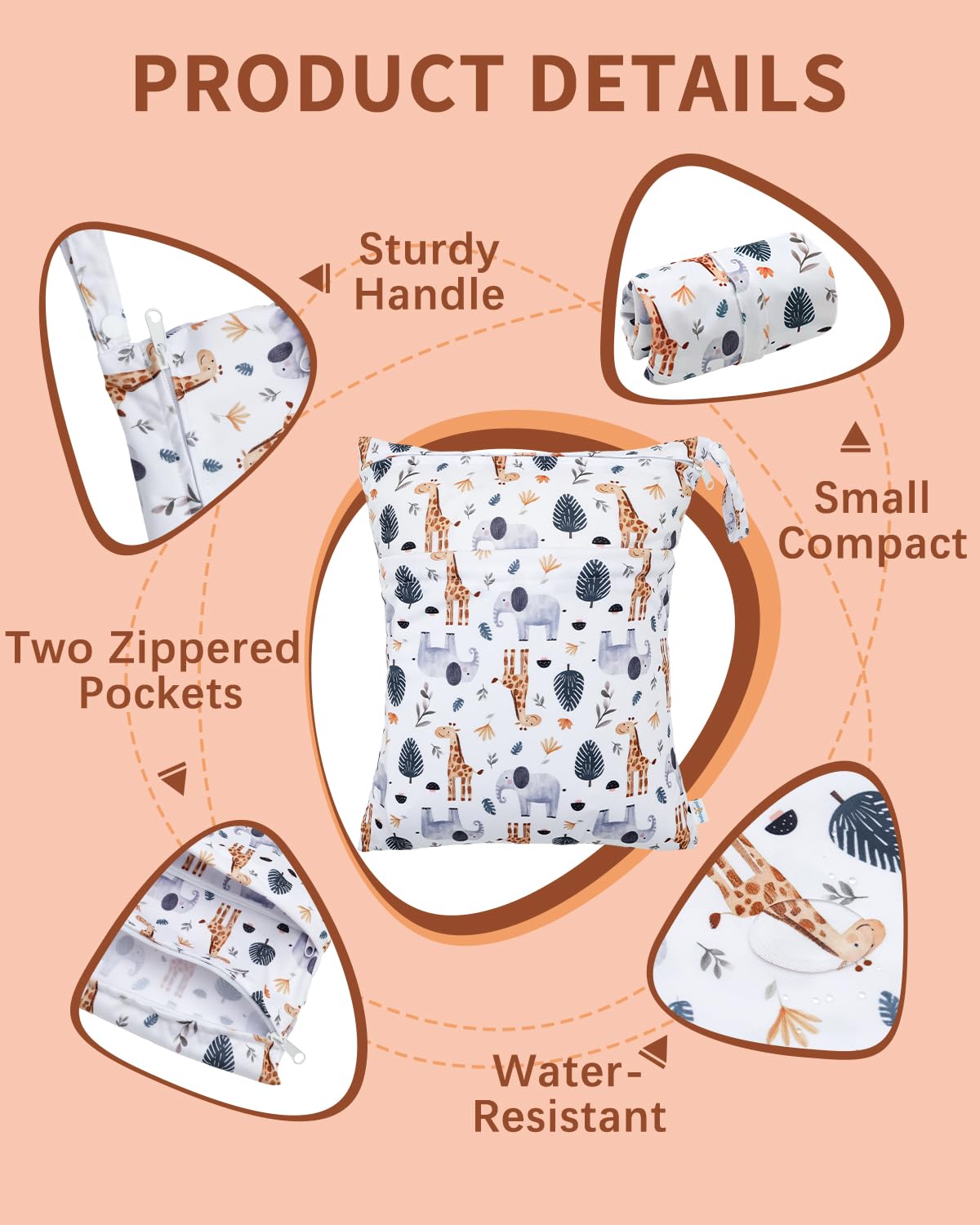 babygoal Wet Dry Bags 3 Pack, Waterproof Reusable Travel Bags for Swimsuits, Baby Cloth Diapers, Beach, Pool, Gym Bag & Wet Clothes with 2 Pockets L-BWG