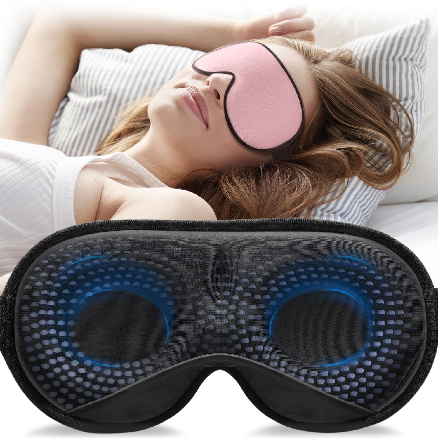 YFONG Weighted Sleep Mask, Women Men 3D Blocking Lights Sleeping Mask (4.2oz/120g), Pressure Relief Night Sleep Eye Mask with Adjustable Strap, Eye Cover Blindfold for Travel Nap Yoga, Black