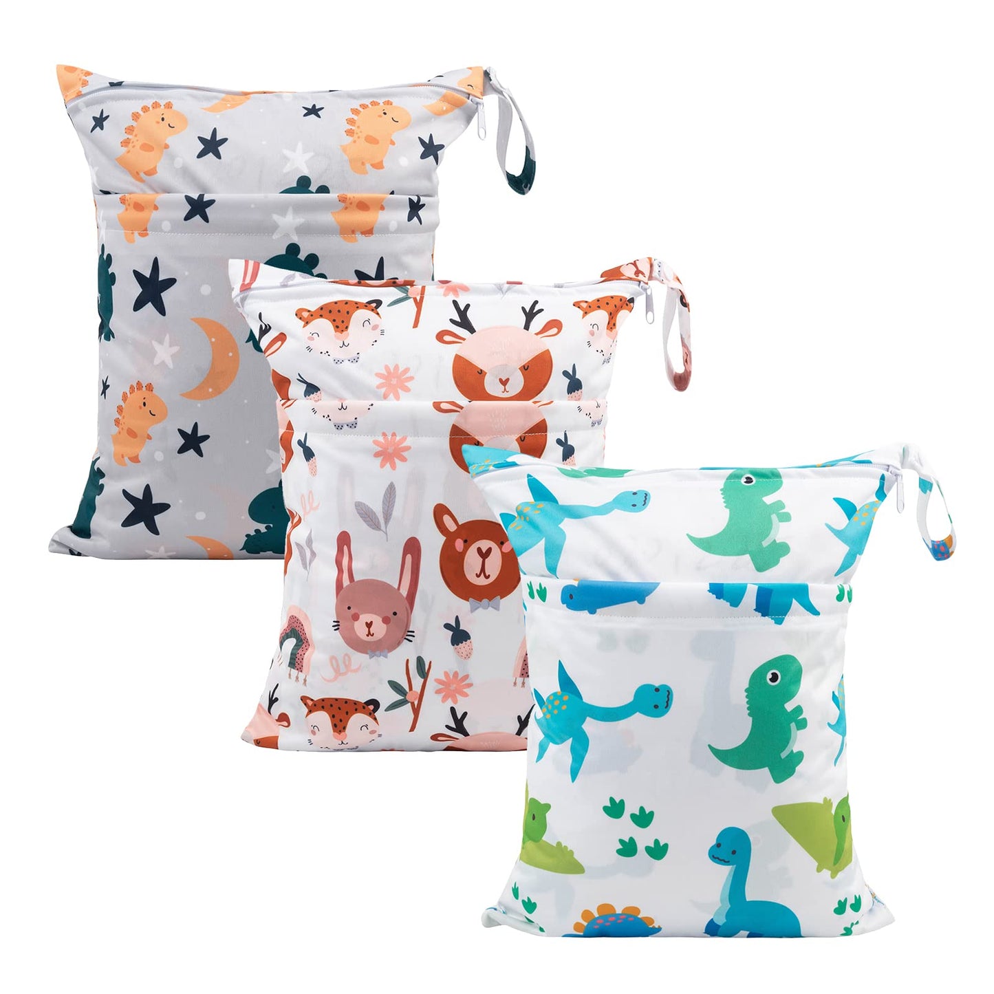 babygoal Wet Dry Bags 3 Pack, Waterproof Reusable Travel Bags for Swimsuits, Baby Cloth Diapers, Beach, Pool, Gym Bag & Wet Clothes with 2 Pockets L-BWG