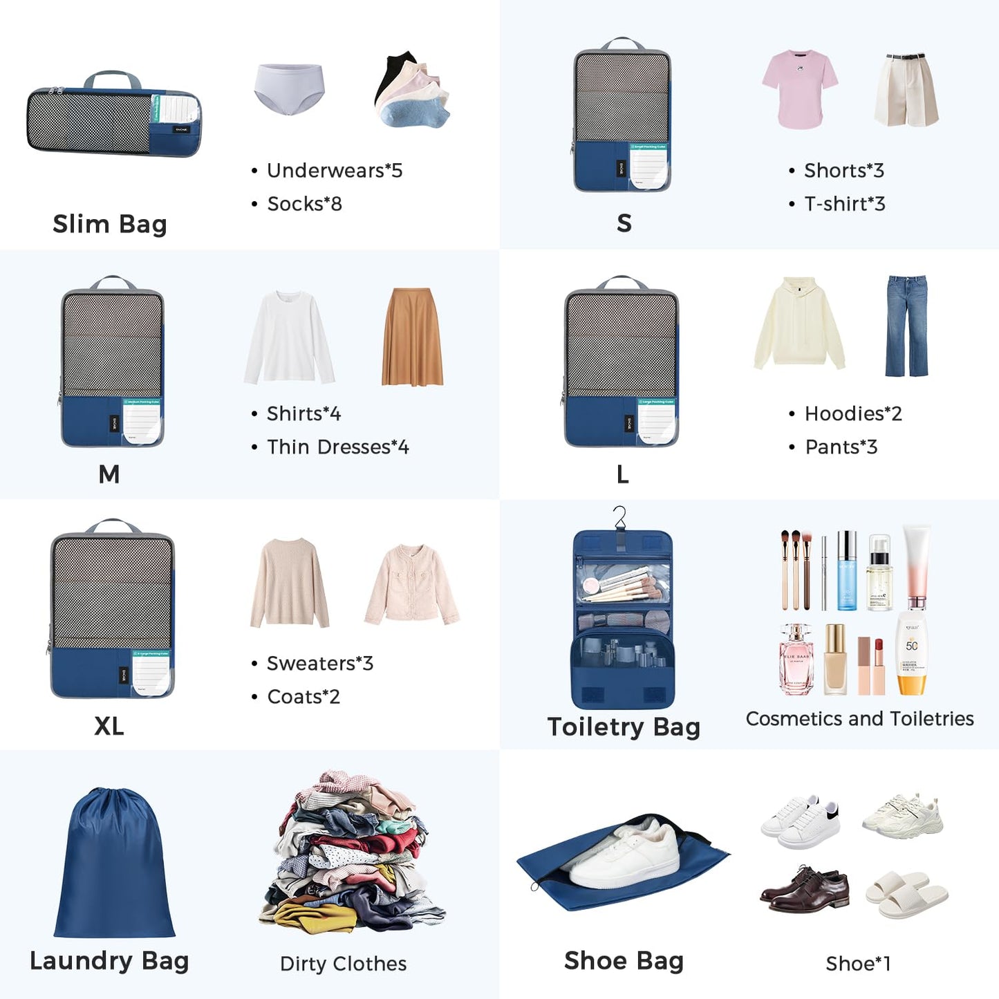 BAGAIL 4 Set/6 Set/8 Set Compression Packing Cubes Travel Accessories Expandable Packing Organizers (Half Mesh, 6-Black)