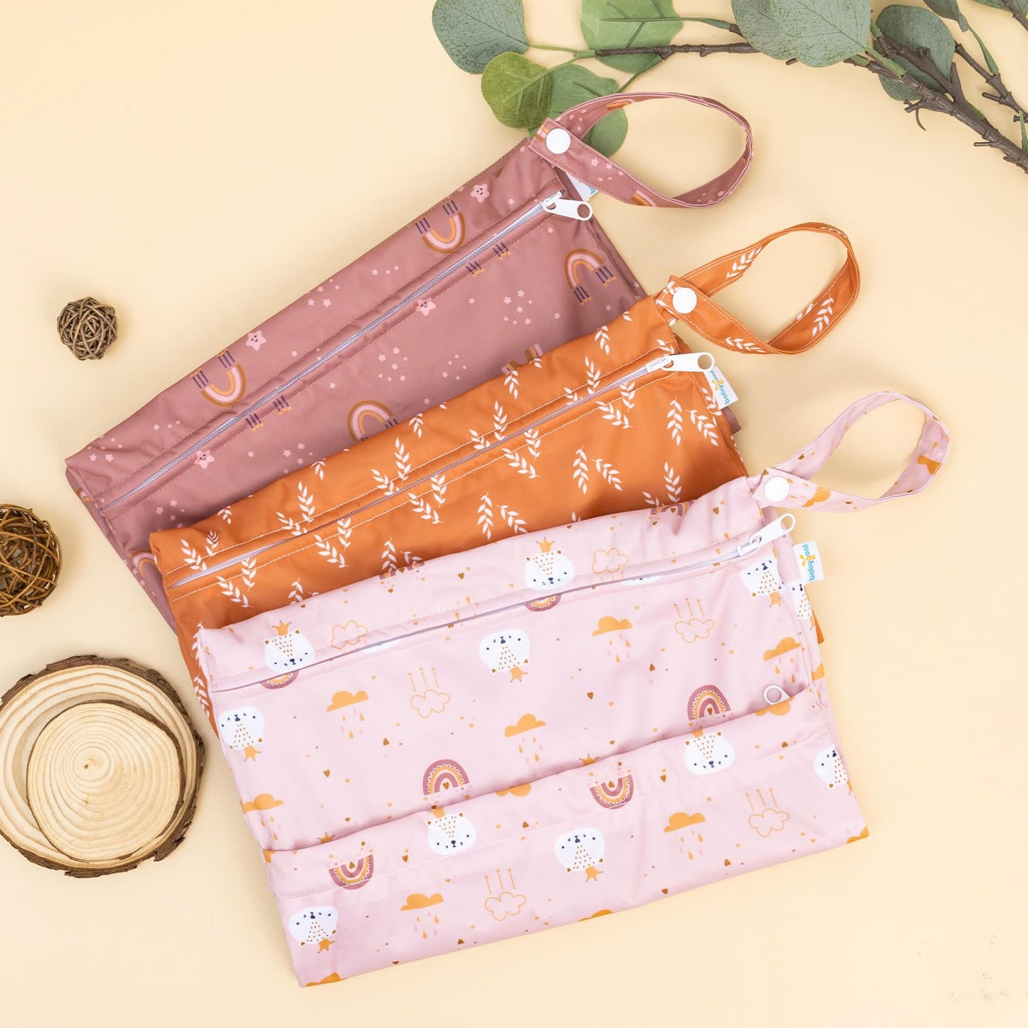 babygoal Wet Dry Bags 3 Pack, Waterproof Reusable Travel Bags for Swimsuits, Baby Cloth Diapers, Beach, Pool, Gym Bag & Wet Clothes with 2 Pockets L-BWG