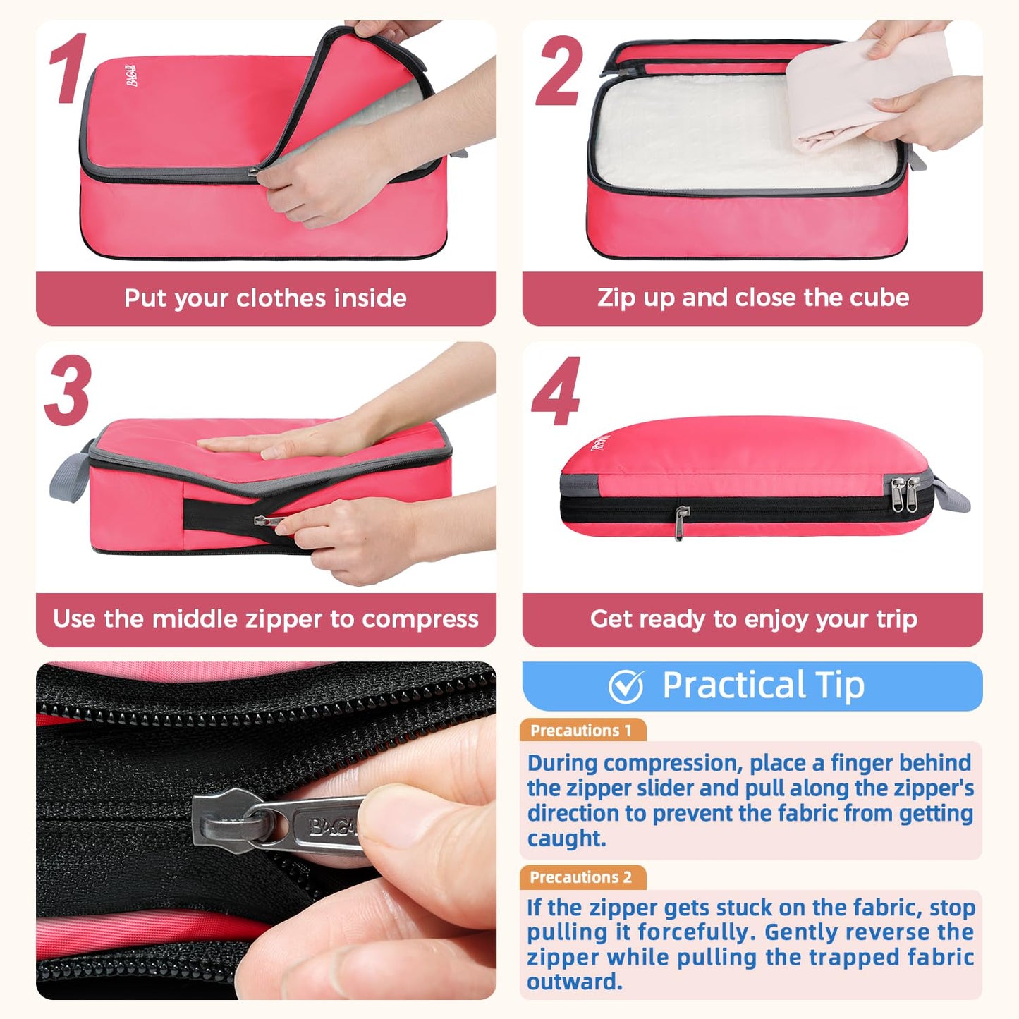 BAGAIL 4 Set/6 Set/8 Set Compression Packing Cubes Travel Accessories Expandable Packing Organizers (Half Mesh, 6-Black)