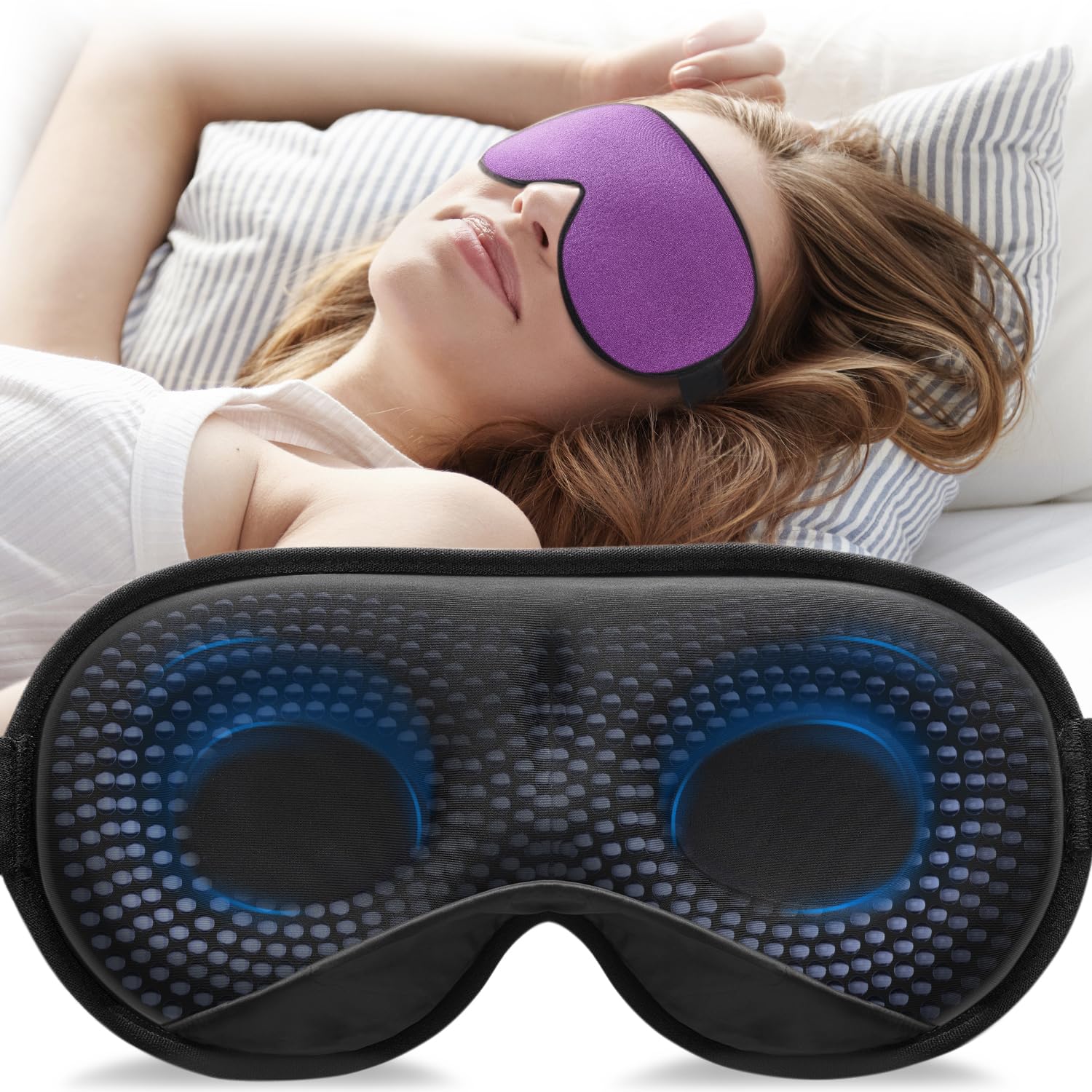 YFONG Weighted Sleep Mask, Women Men 3D Blocking Lights Sleeping Mask (4.2oz/120g), Pressure Relief Night Sleep Eye Mask with Adjustable Strap, Eye Cover Blindfold for Travel Nap Yoga, Black