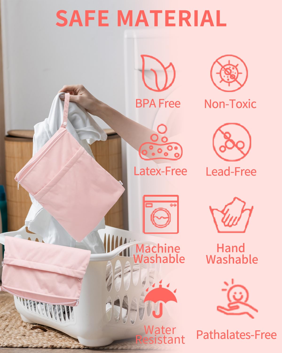 babygoal Wet Dry Bags 3 Pack, Waterproof Reusable Travel Bags for Swimsuits, Baby Cloth Diapers, Beach, Pool, Gym Bag & Wet Clothes with 2 Pockets L-BWG