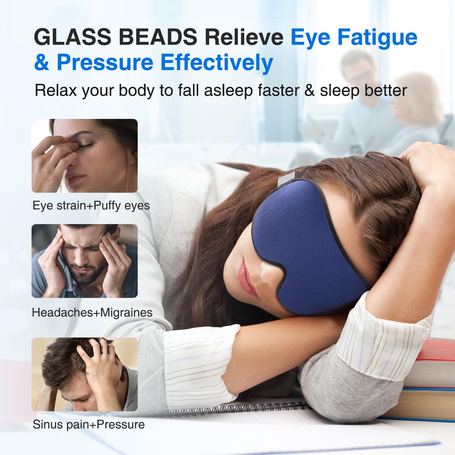 YFONG Weighted Sleep Mask, Women Men 3D Blocking Lights Sleeping Mask (4.2oz/120g), Pressure Relief Night Sleep Eye Mask with Adjustable Strap, Eye Cover Blindfold for Travel Nap Yoga, Black
