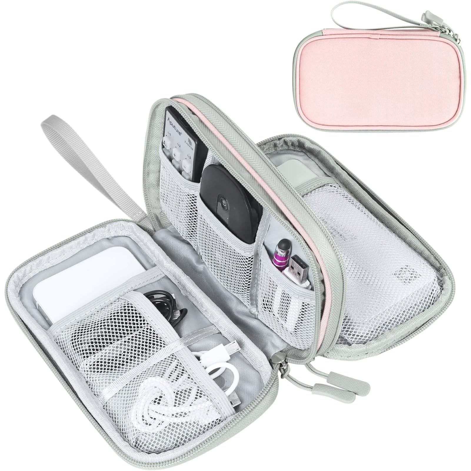 FYY Travel Cable Organizer Pouch Electronic Accessories Carry Case Portable Waterproof Double Layers All-in-One Storage Bag for Cord, Charger, Phone, Earphone Black