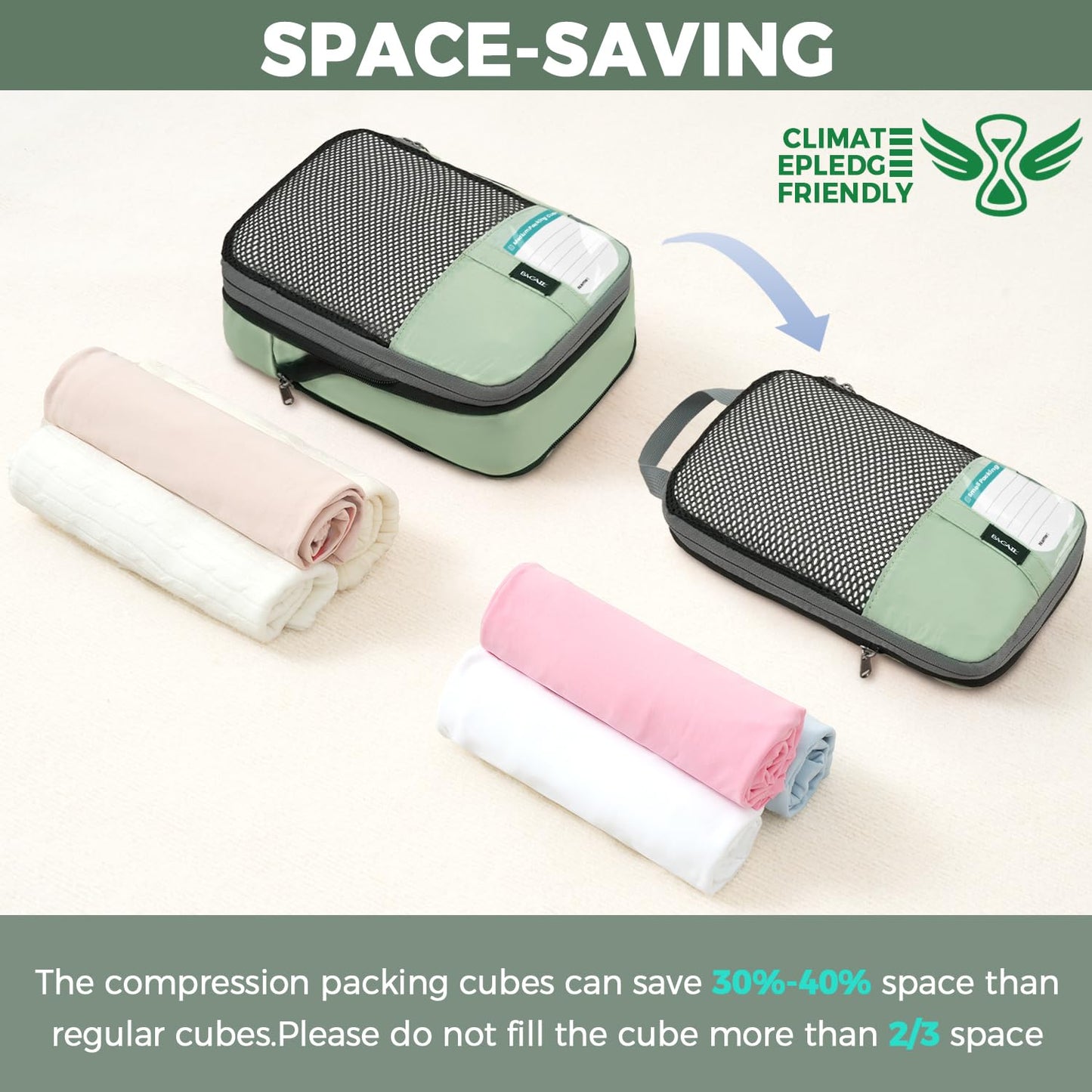 BAGAIL 4 Set/6 Set/8 Set Compression Packing Cubes Travel Accessories Expandable Packing Organizers (Half Mesh, 6-Black)