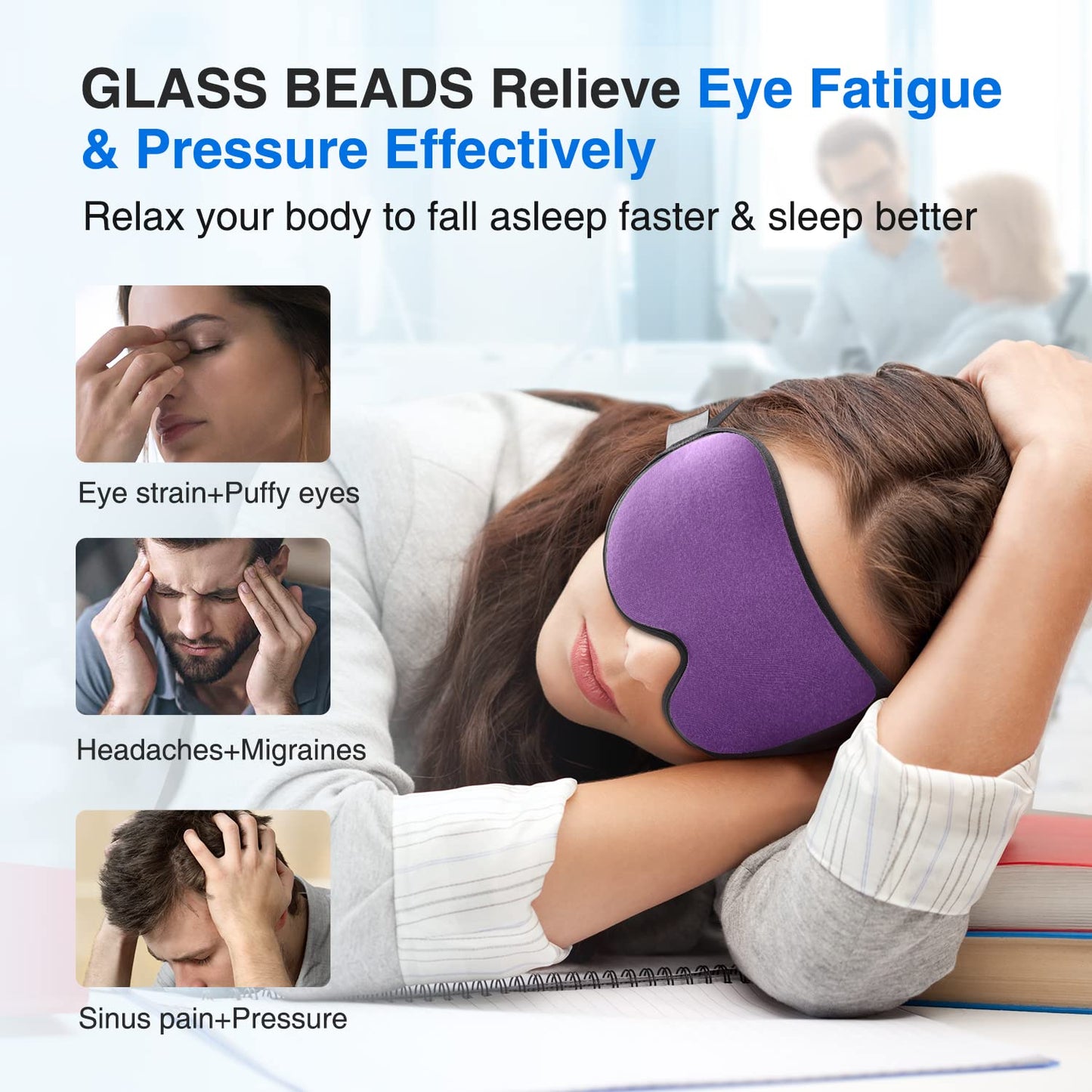 YFONG Weighted Sleep Mask, Women Men 3D Blocking Lights Sleeping Mask (4.2oz/120g), Pressure Relief Night Sleep Eye Mask with Adjustable Strap, Eye Cover Blindfold for Travel Nap Yoga, Black