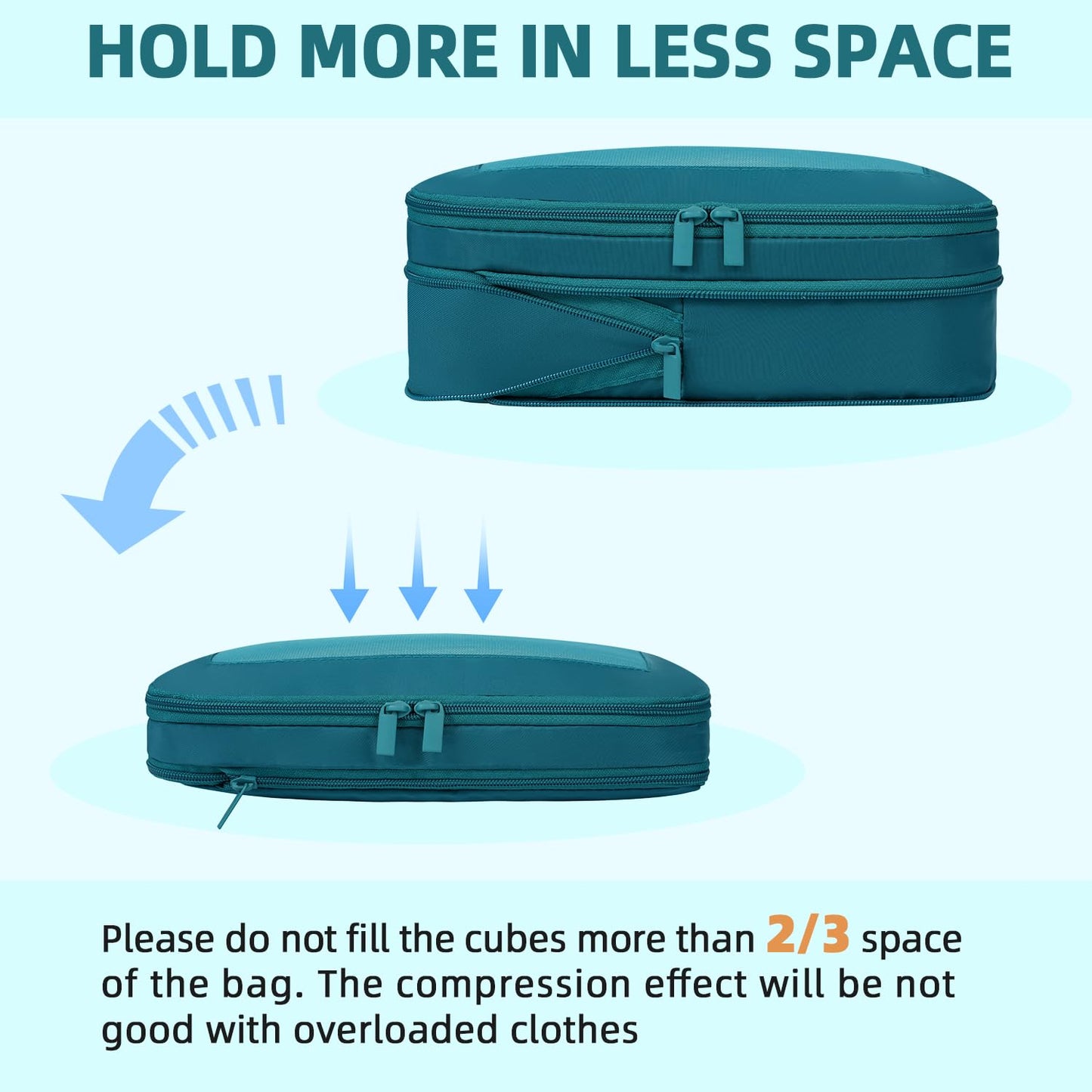 BAGAIL 4 Set/6 Set/8 Set Compression Packing Cubes Travel Accessories Expandable Packing Organizers (Half Mesh, 6-Black)