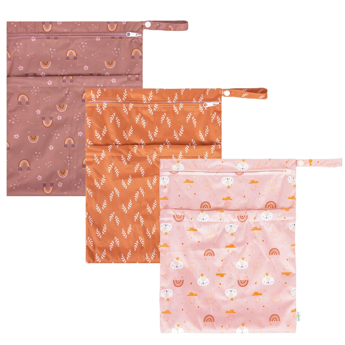 babygoal Wet Dry Bags 3 Pack, Waterproof Reusable Travel Bags for Swimsuits, Baby Cloth Diapers, Beach, Pool, Gym Bag & Wet Clothes with 2 Pockets L-BWG