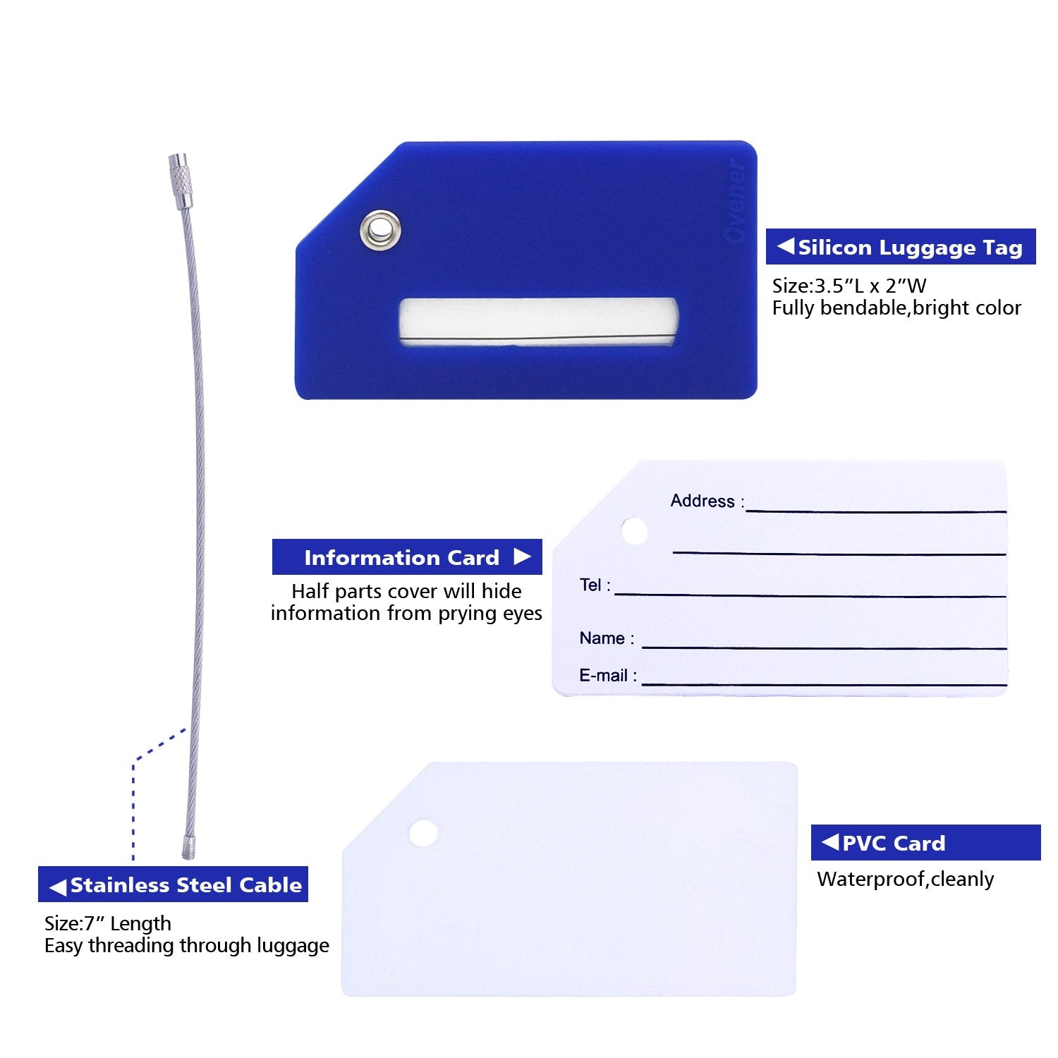 Silicone Luggage Tag with Name ID Card Perfect to Quickly Spot Luggage Suitcase