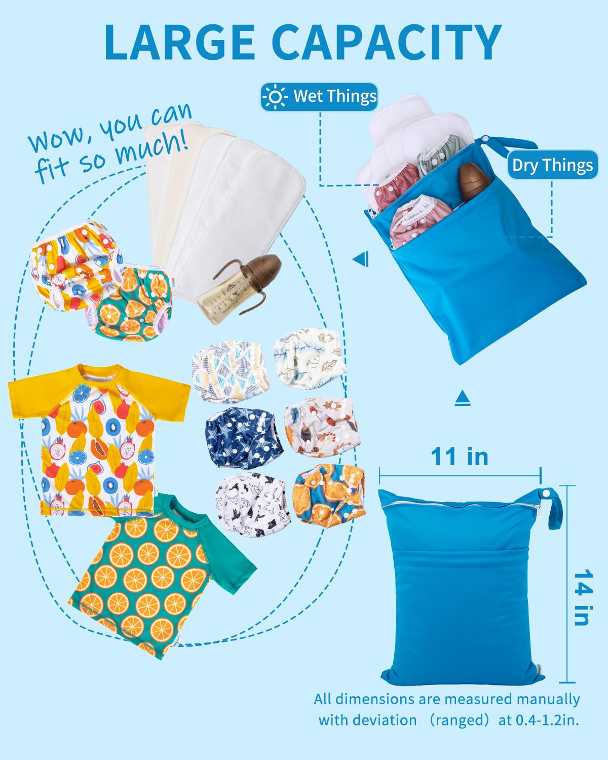 babygoal Wet Dry Bags 3 Pack, Waterproof Reusable Travel Bags for Swimsuits, Baby Cloth Diapers, Beach, Pool, Gym Bag & Wet Clothes with 2 Pockets L-BWG