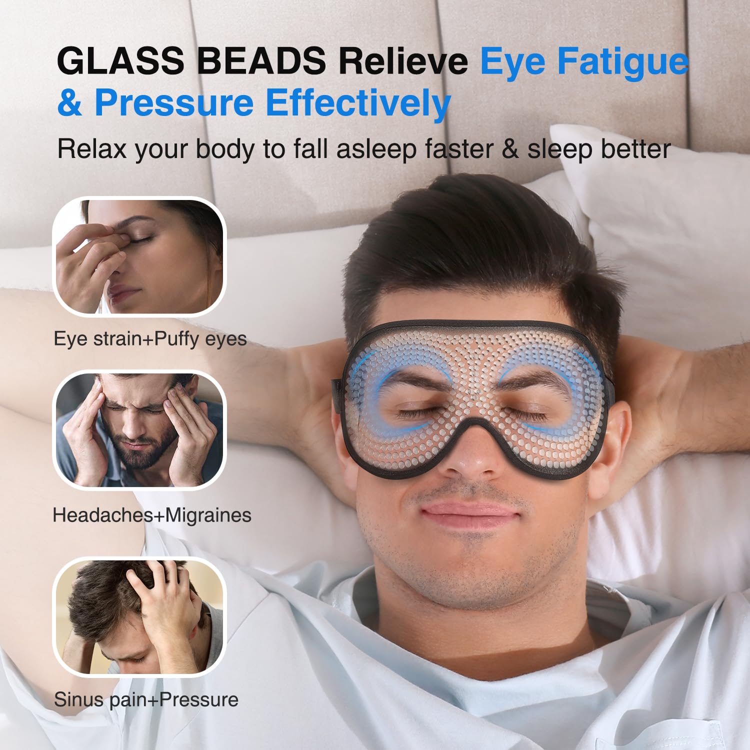 YFONG Weighted Sleep Mask, Women Men 3D Blocking Lights Sleeping Mask (4.2oz/120g), Pressure Relief Night Sleep Eye Mask with Adjustable Strap, Eye Cover Blindfold for Travel Nap Yoga, Black