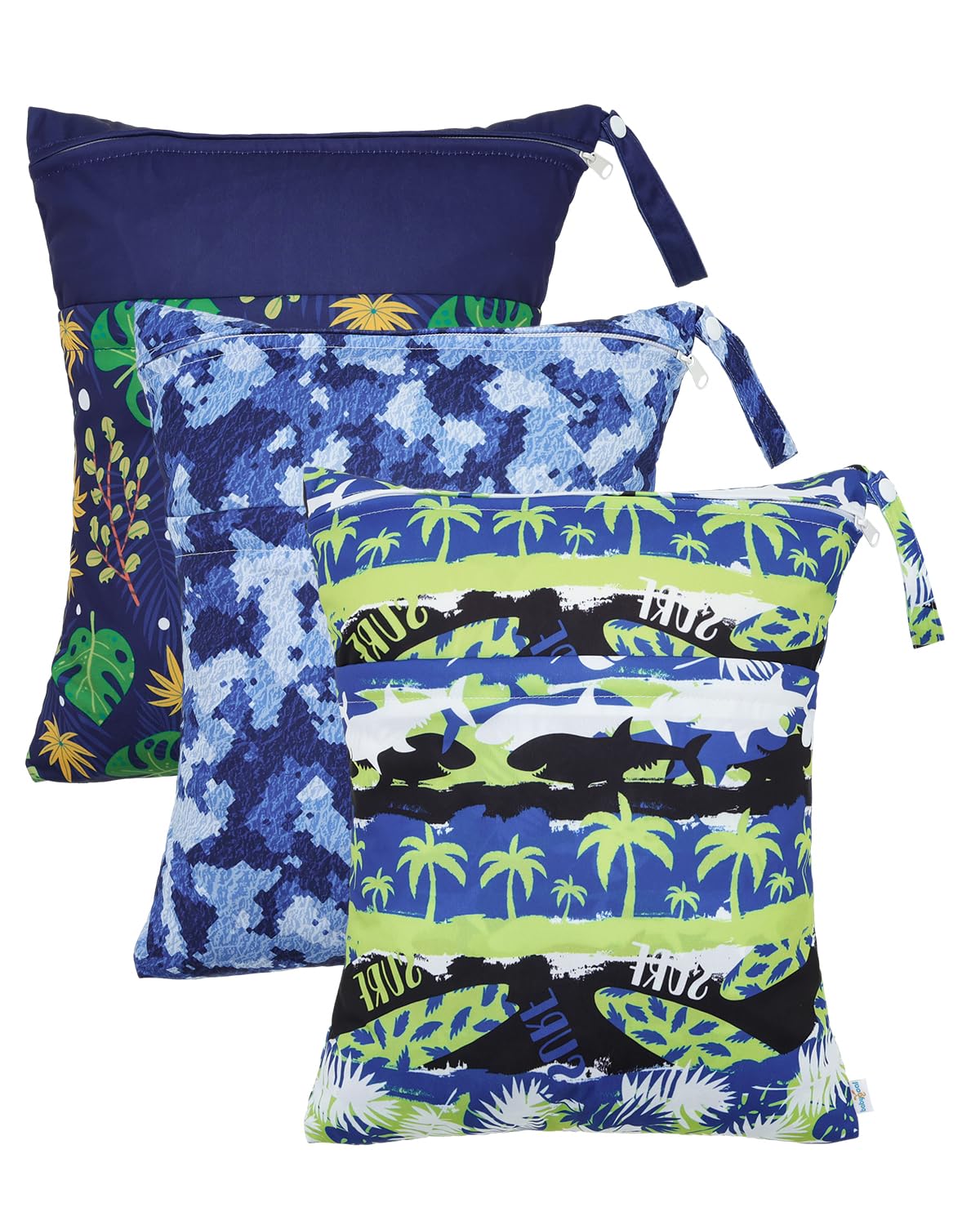 babygoal Wet Dry Bags 3 Pack, Waterproof Reusable Travel Bags for Swimsuits, Baby Cloth Diapers, Beach, Pool, Gym Bag & Wet Clothes with 2 Pockets L-BWG