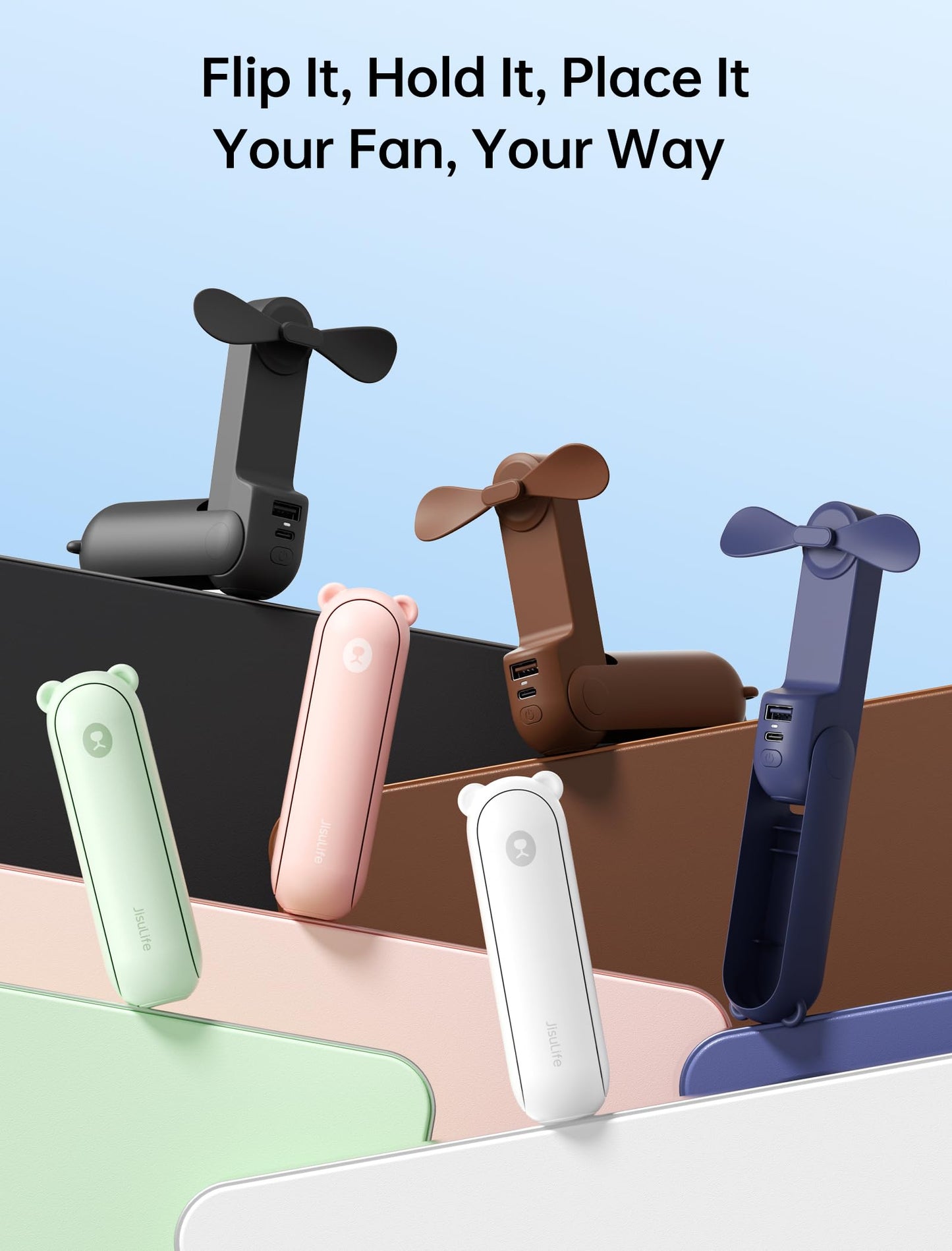 JISULIFE Handheld Mini Fan, 3 IN 1 USB Rechargeable Portable Fan [12-19 Working Hours] with Power Bank, Flashlight, Pocket Design for Travel/Summer/Concerts/Lash, Gifts for Women(Green)