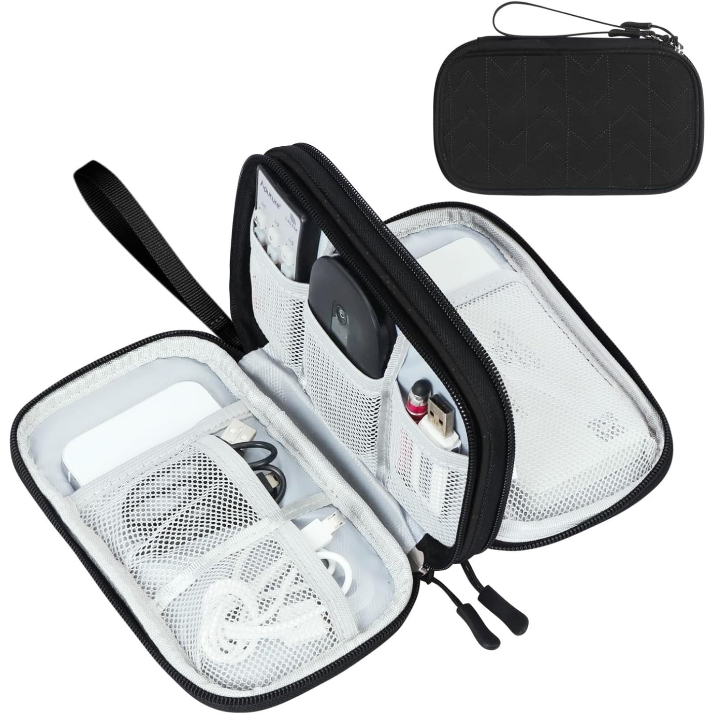 FYY Travel Cable Organizer Pouch Electronic Accessories Carry Case Portable Waterproof Double Layers All-in-One Storage Bag for Cord, Charger, Phone, Earphone Black