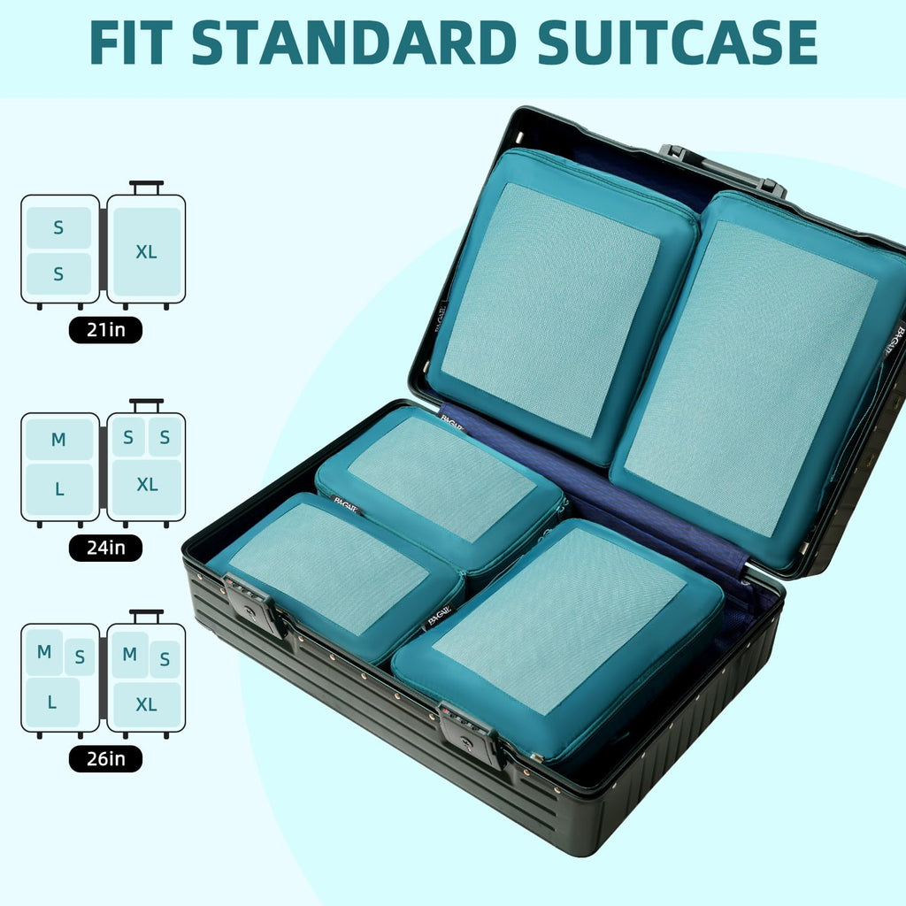 BAGAIL 4 Set/6 Set/8 Set Compression Packing Cubes Travel Accessories Expandable Packing Organizers (Half Mesh, 6-Black)